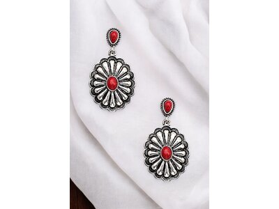 Drop Earring- 188461- Silver/Red