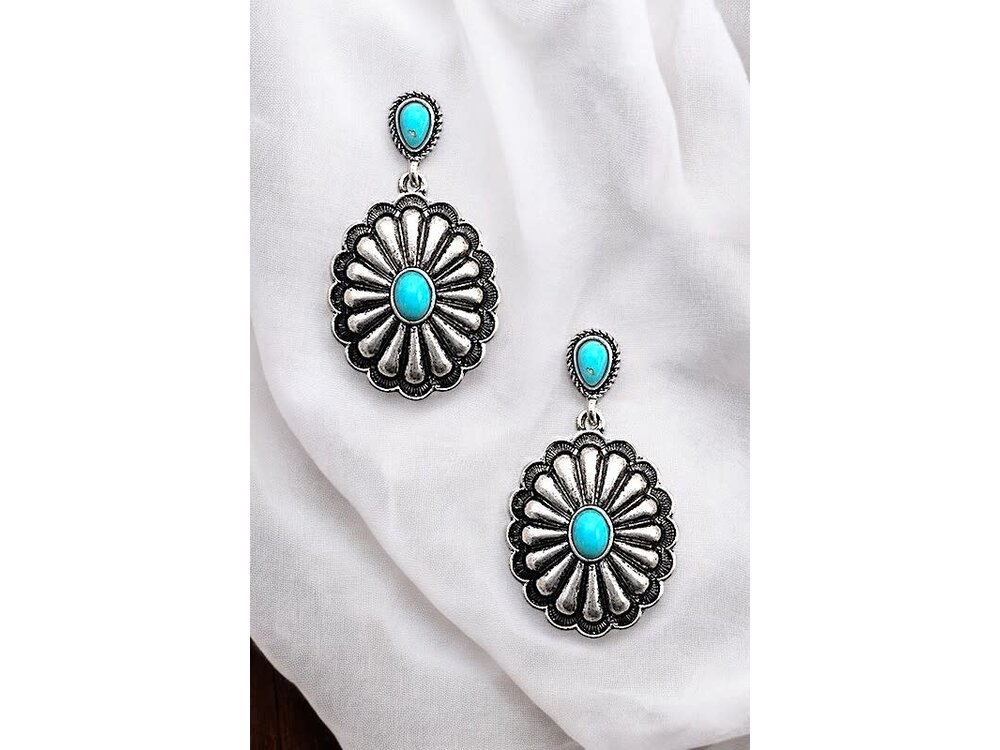 Drop Earring- 188461- Silver/Turq