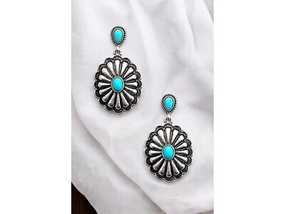 Drop Earring- 188461- Silver/Turq