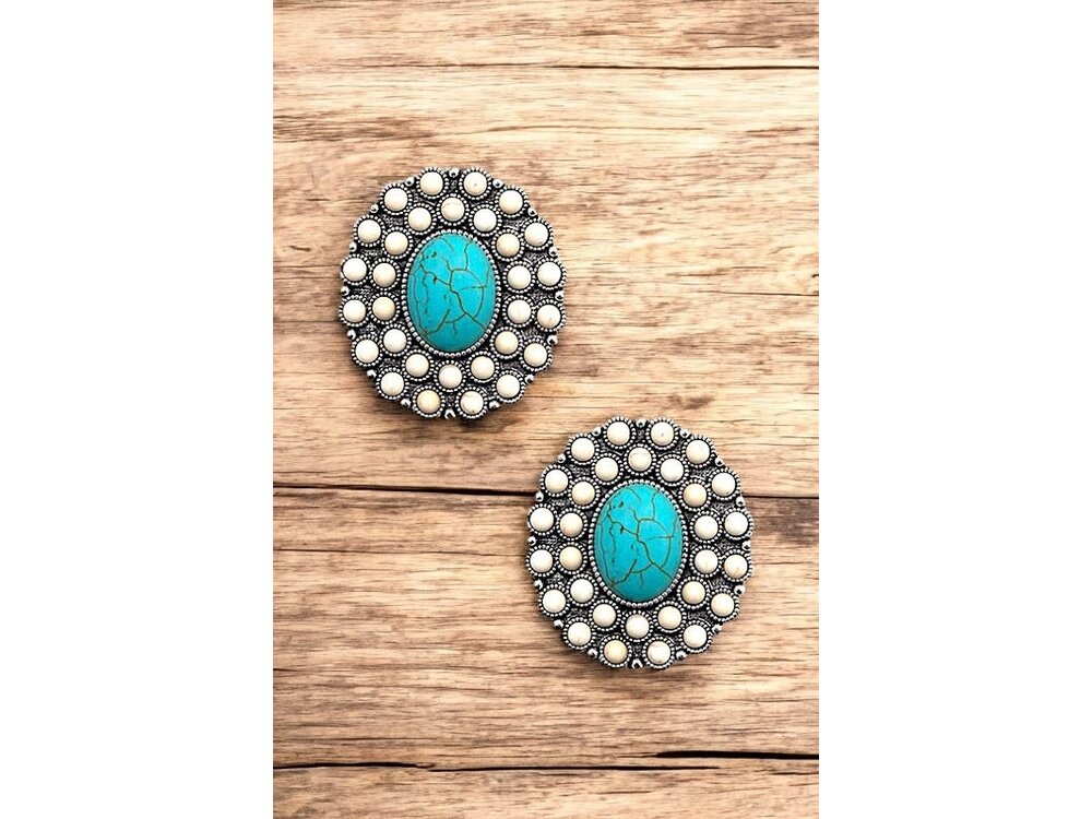 Post Earring- 190551- Turq/White