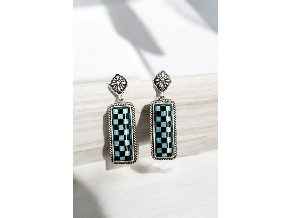 Drop Earring- SE2447- Checkered Turq