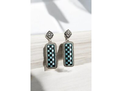 Drop Earring- SE2447- Checkered Turq