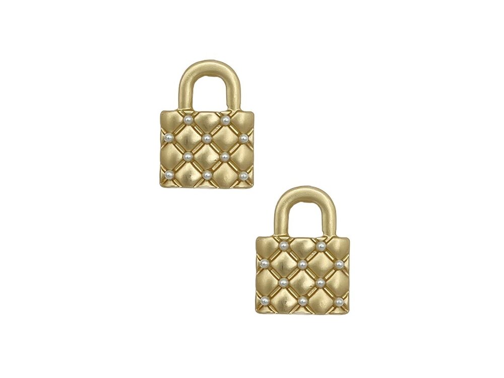 Post Earring- 27850- Gold Quilted Lock