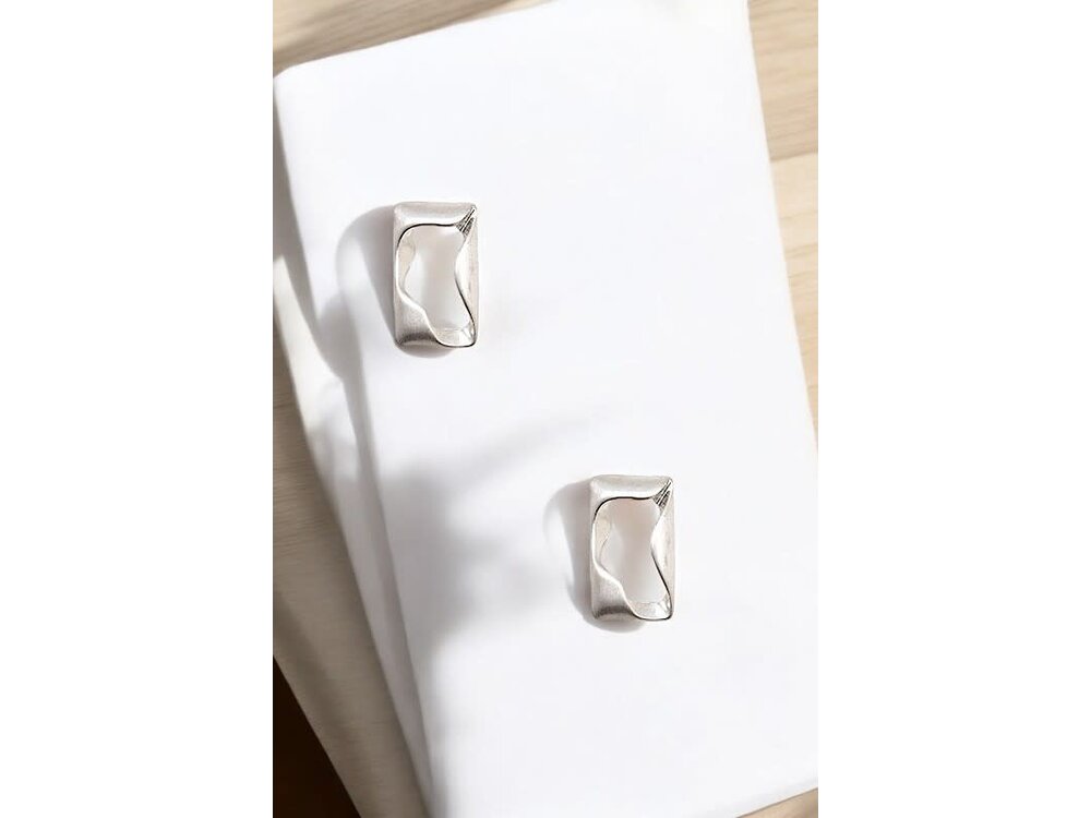 Post Earring - 188777-  Rectangle Silver-
