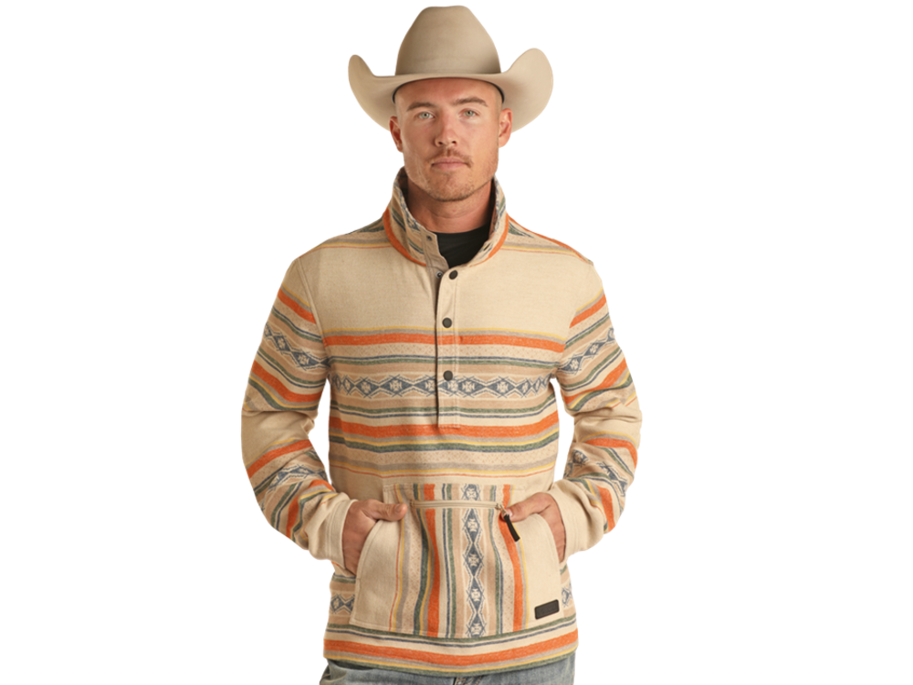 Rock and Roll Denim Aztec Quarter Zip Pullover- BM91C01950-