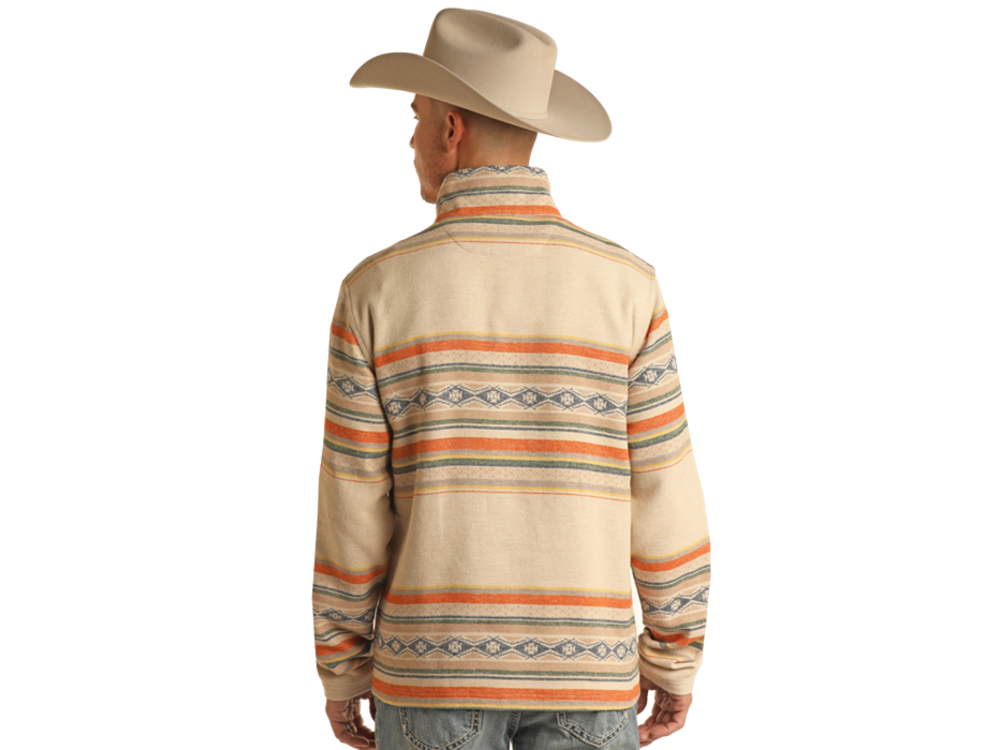 Rock and Roll Denim Aztec Quarter Zip Pullover- BM91C01950-