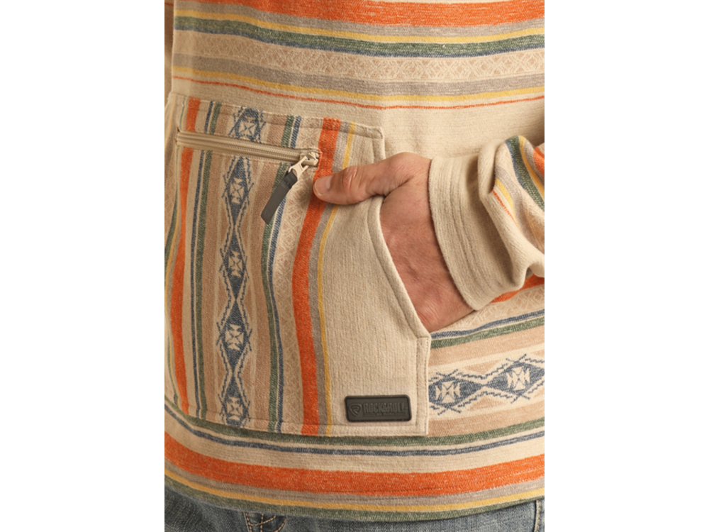 Rock and Roll Denim Aztec Quarter Zip Pullover- BM91C01950-