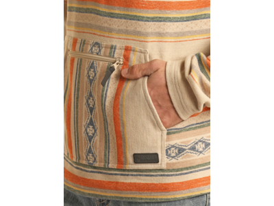 Rock and Roll Denim Aztec Quarter Zip Pullover- BM91C01950-