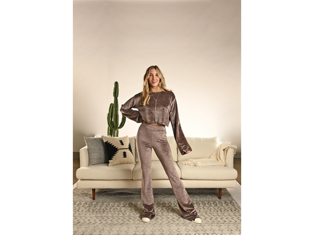 Rock and Roll Denim Velvet Lounge Pullover- RAWT91R0MP- Rose Taupe-