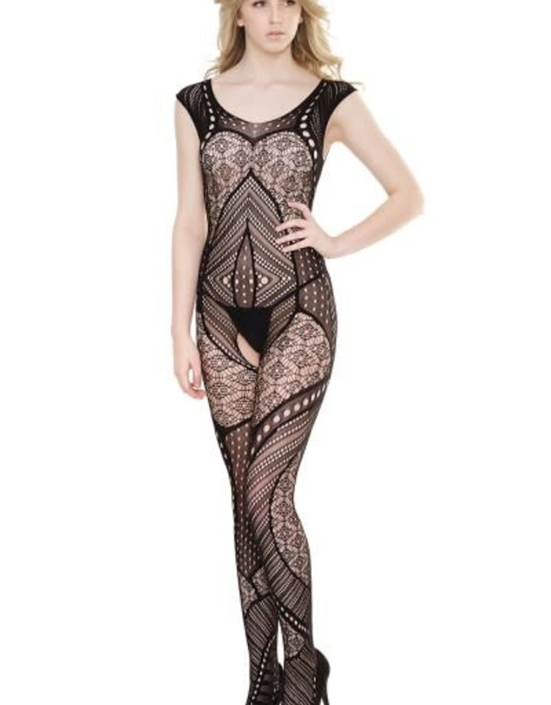 Patchwork print bodystocking, one size