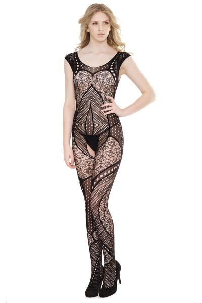 Patchwork print bodystocking, one size
