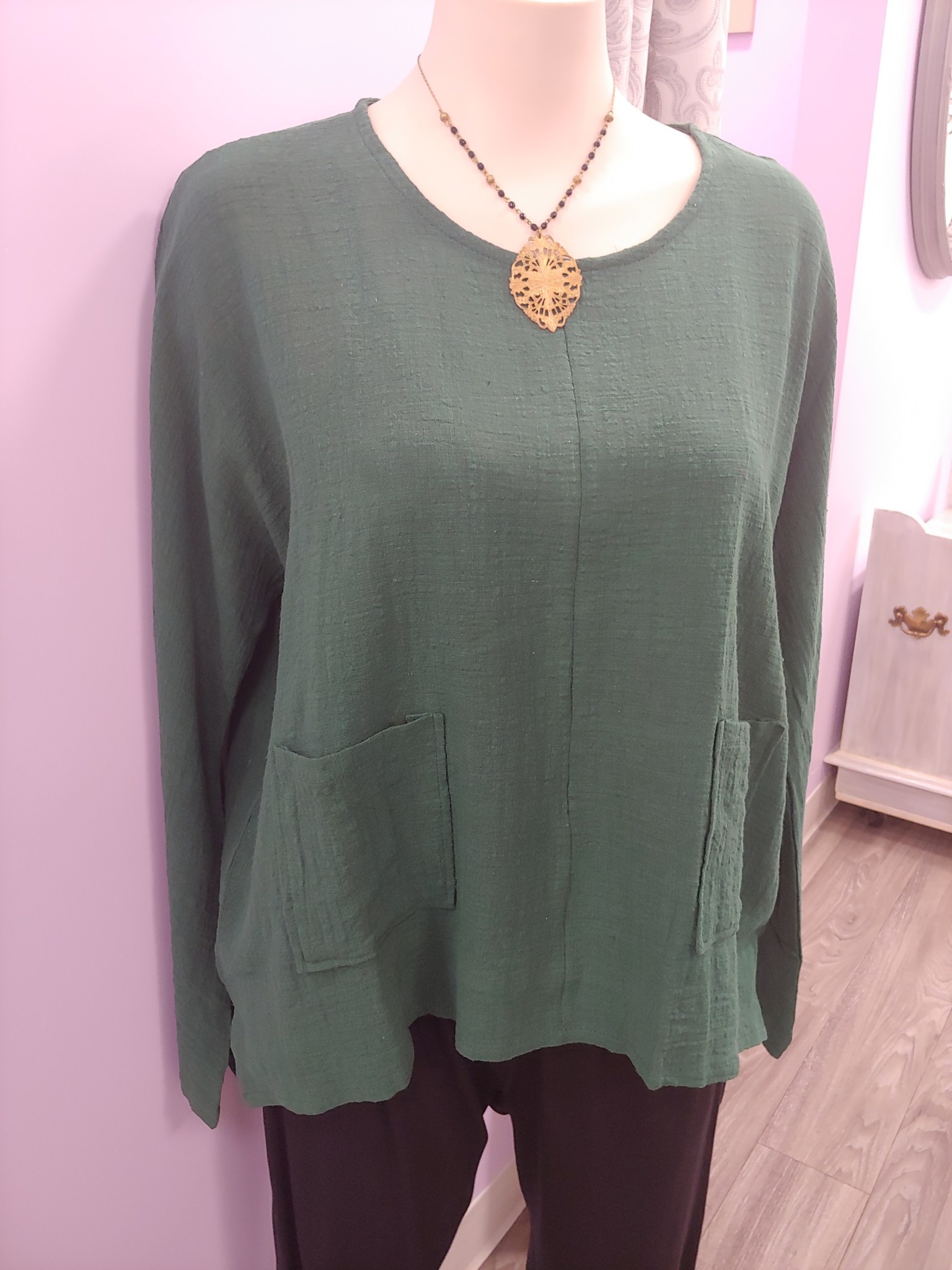 Linen/cotton top with pockets