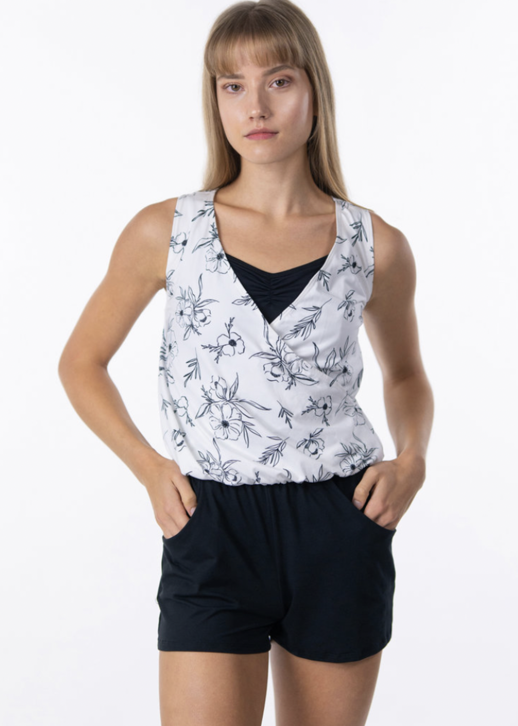 SUFFOLK MOONFLOWER V NECK ROMPER
