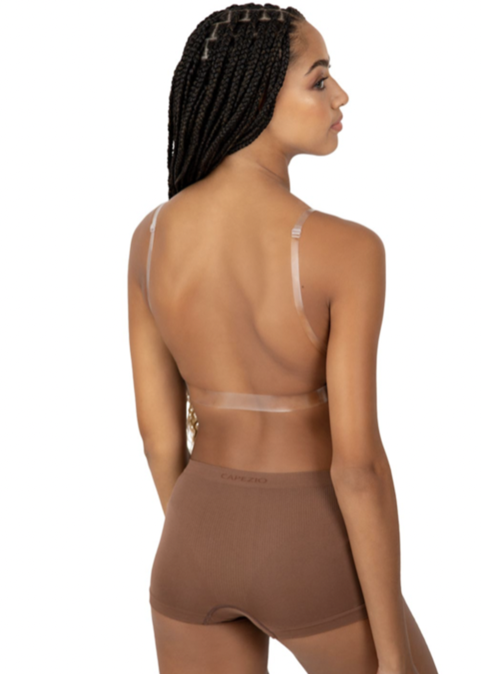 CAPEZIO GIRLS DEEP NECK CLEAR BACK BRA