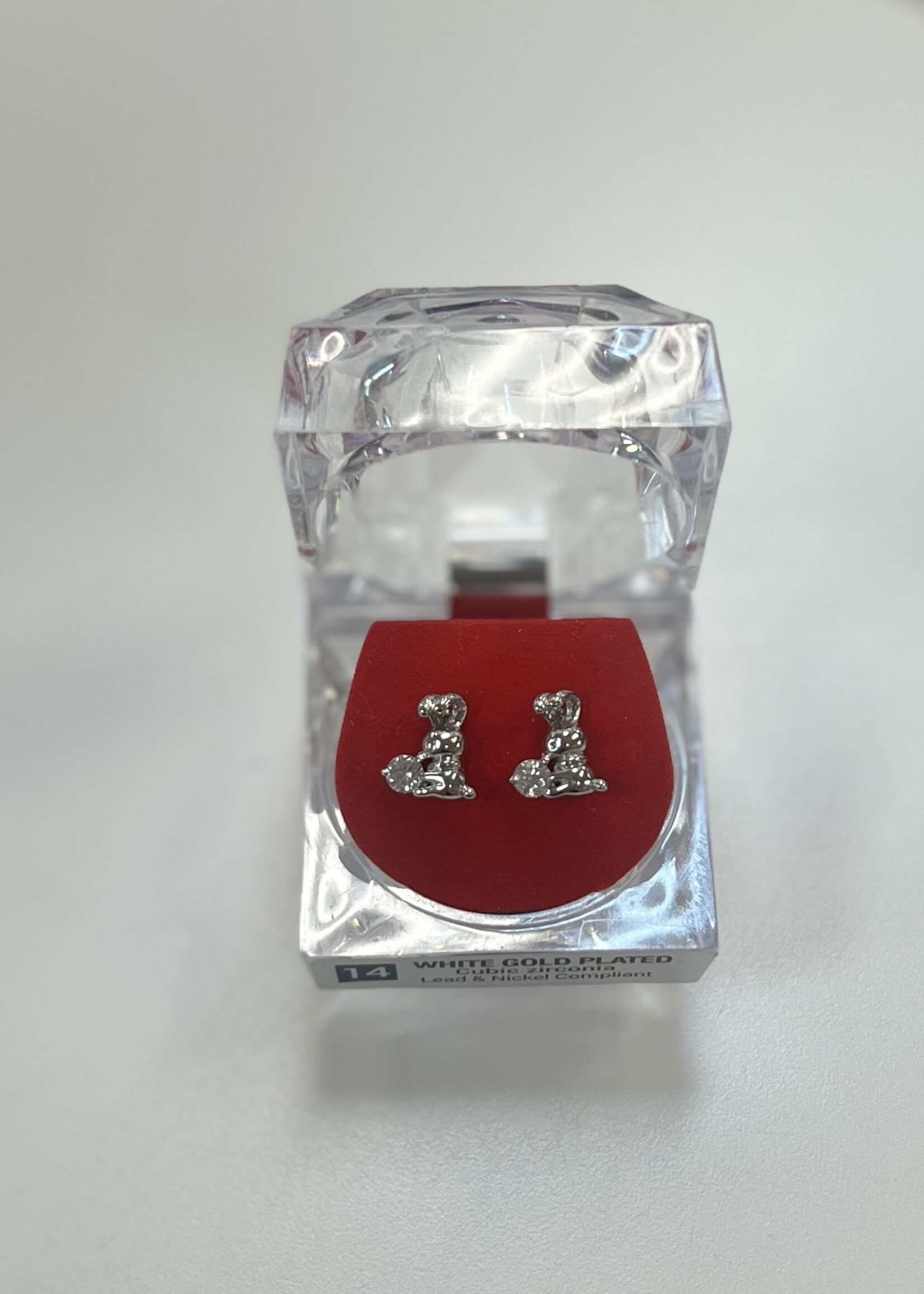 DASHA DESIGN SILVER BUNNY W/ CRYSTAL STUD EARRINGS