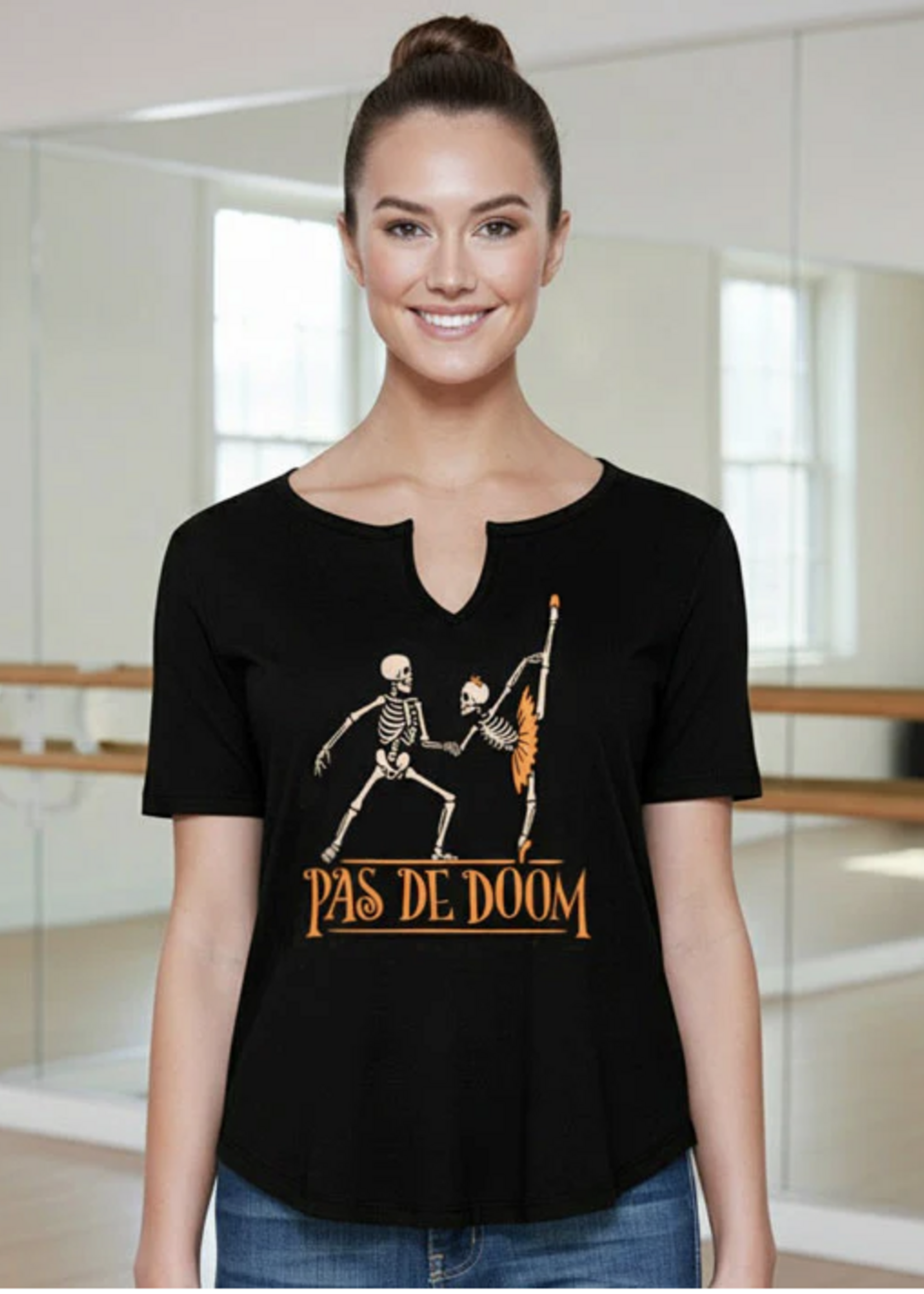 COVET DANCE PAS DE DOOM SLIT V-NECK TEE
