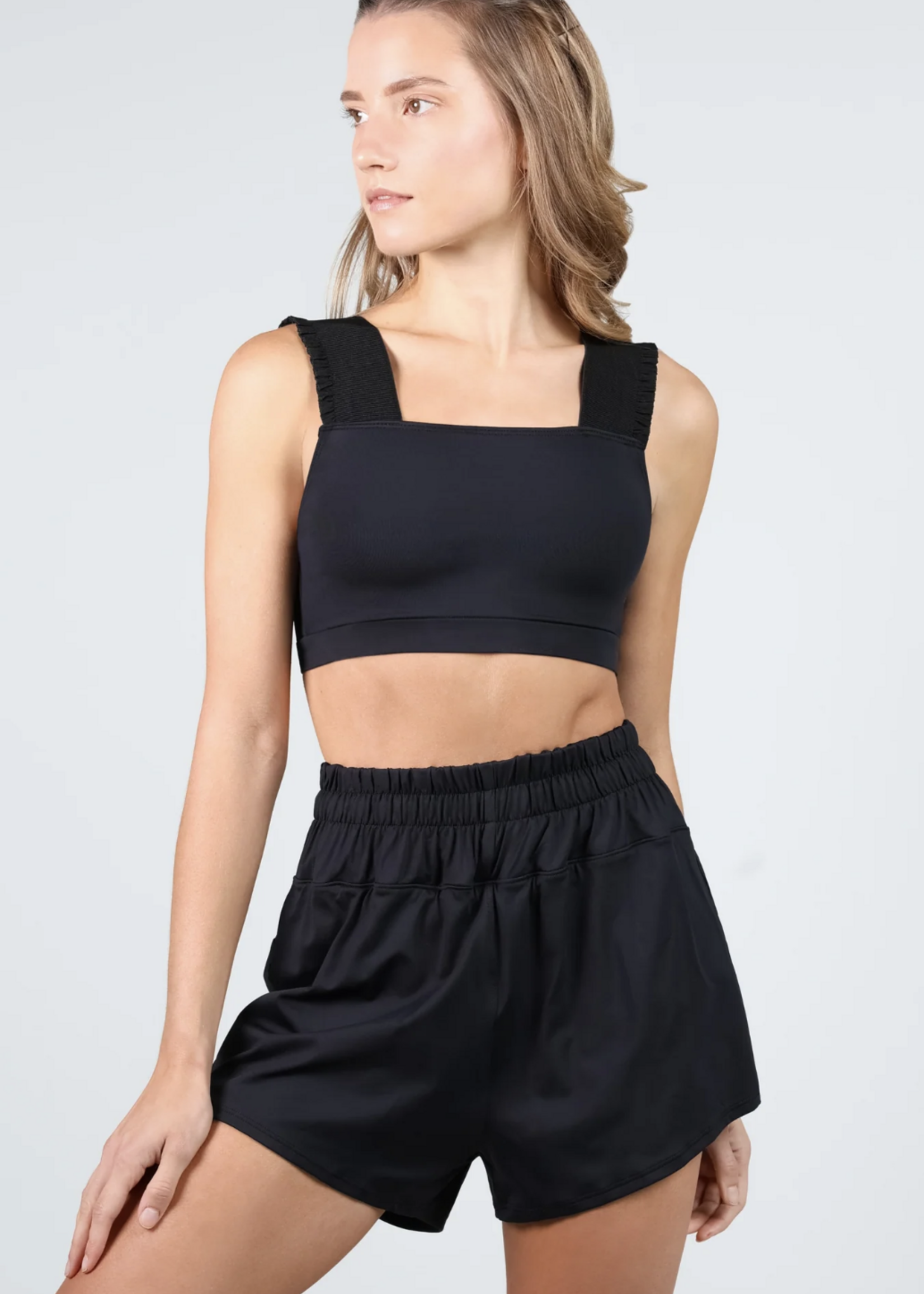 SUFFOLK VARSITY RUFFLE STRAP CROP TOP