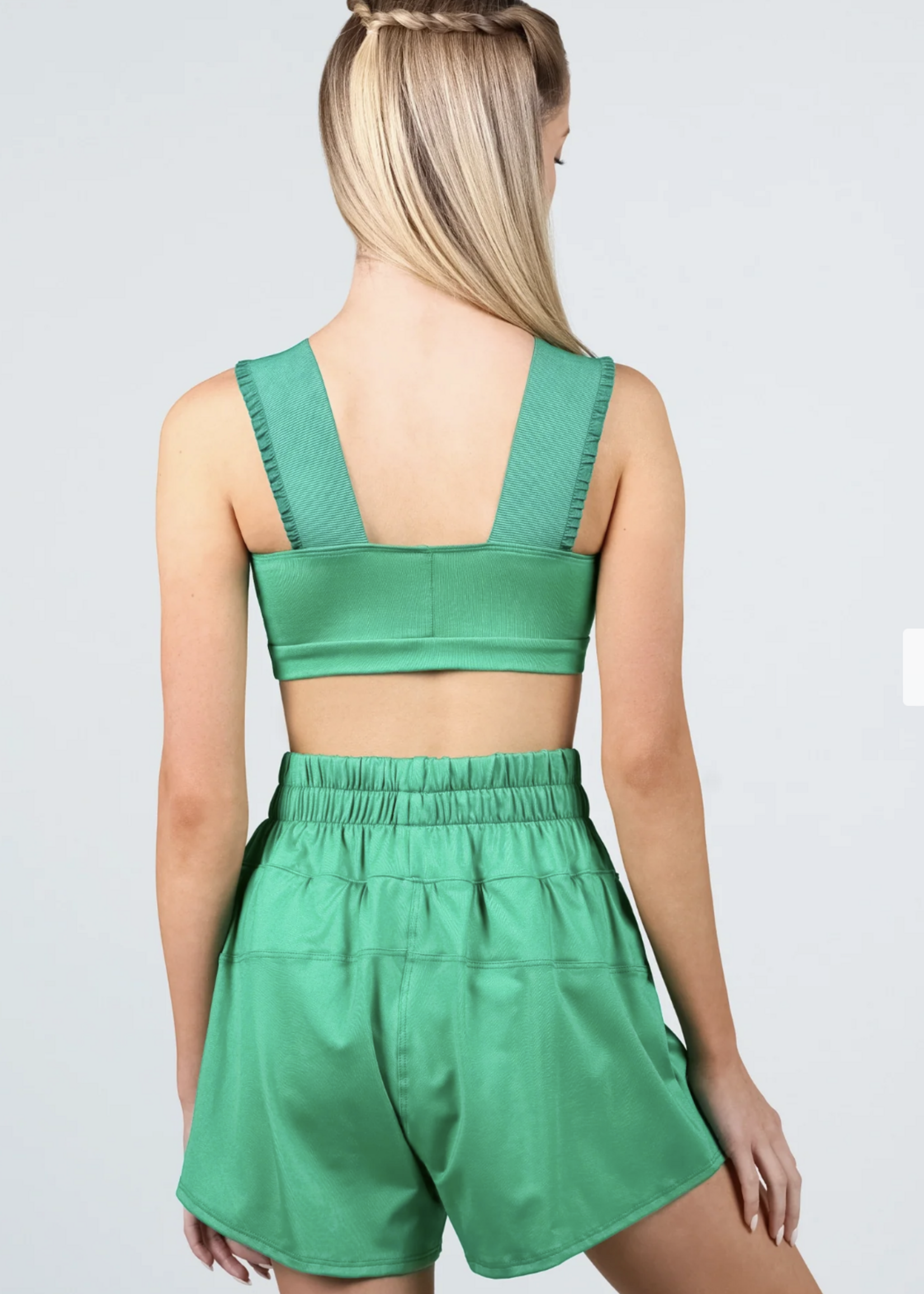 SUFFOLK VARSITY RUFFLE STRAP CROP TOP