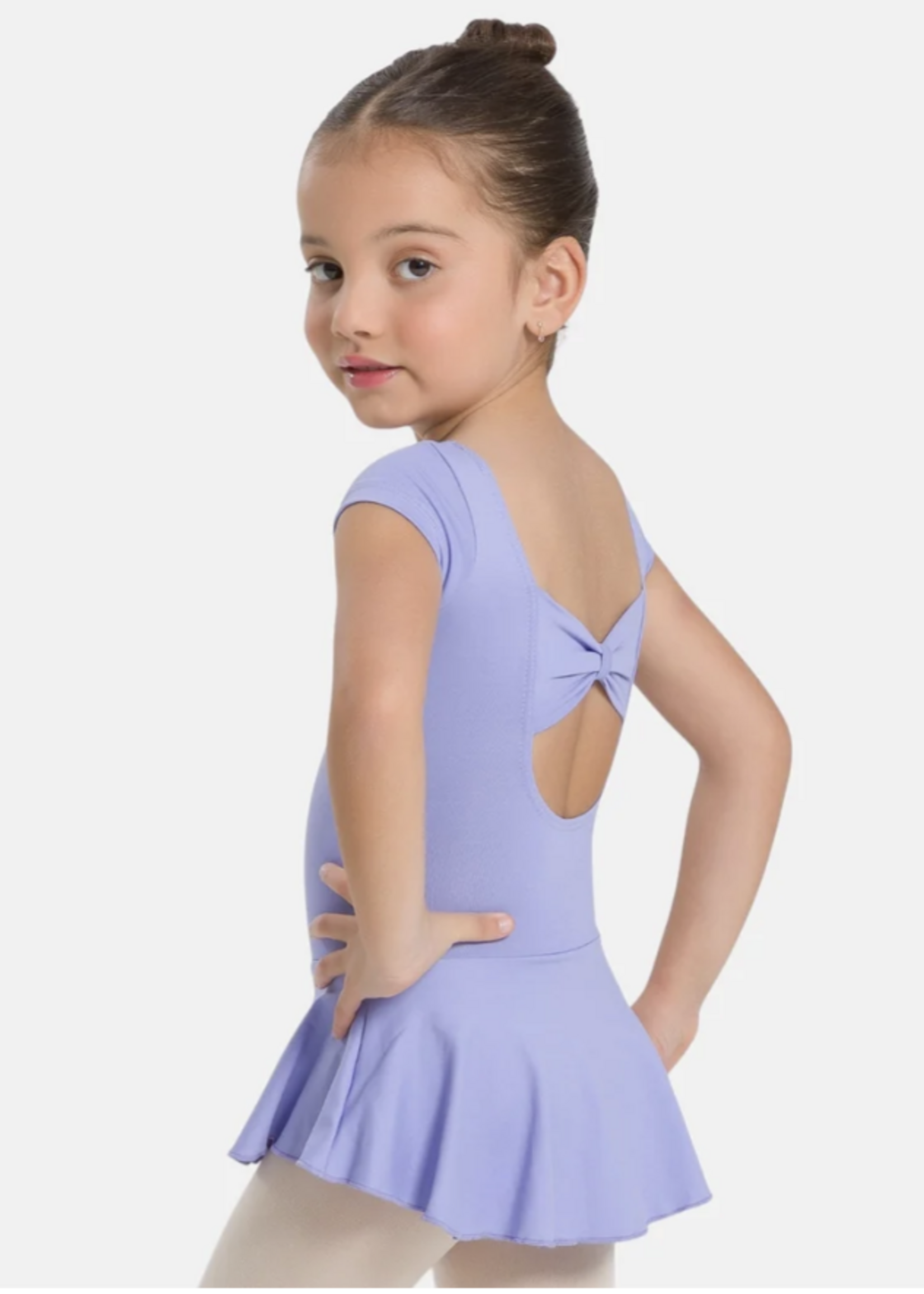 SODANCA CAP SLEEVE DRESS LEOTARD WITH BOW ON BACK
