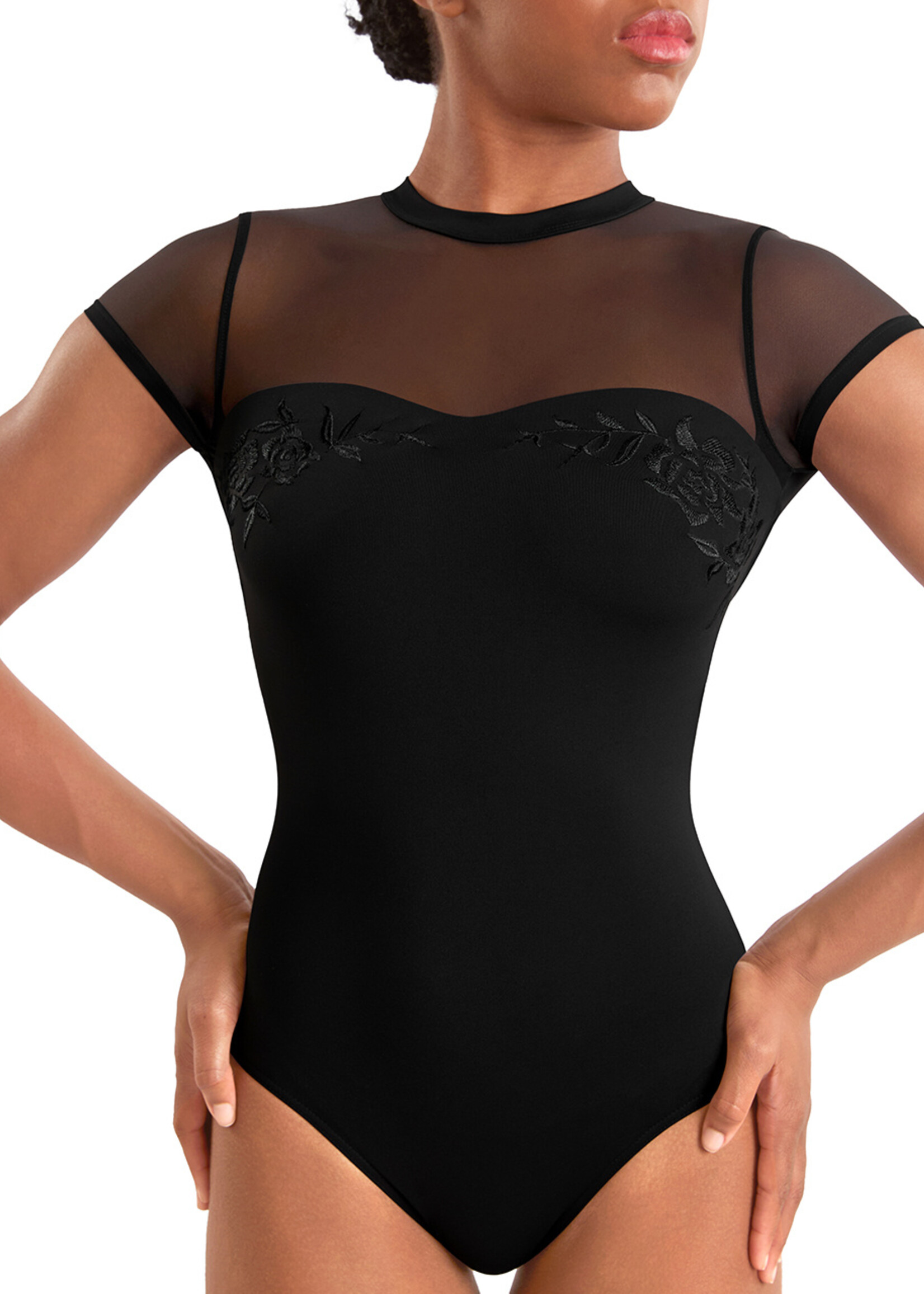 BLOCH MOCK NECK EMB CAP SLEEVE LEOTARD