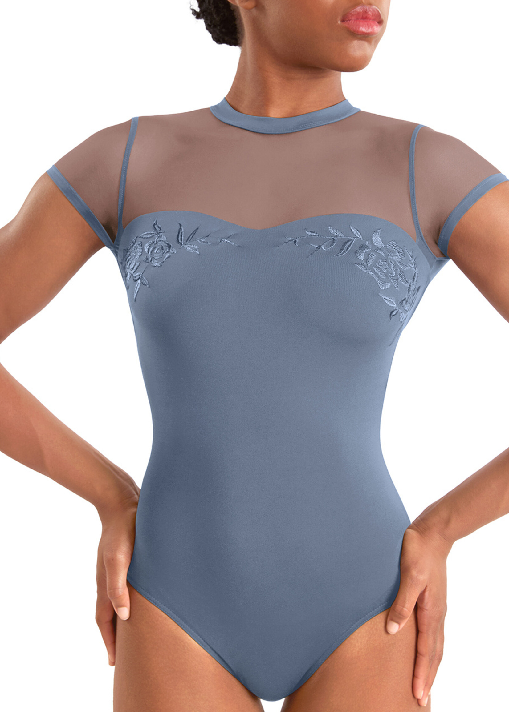 BLOCH MOCK NECK EMB CAP SLEEVE LEOTARD