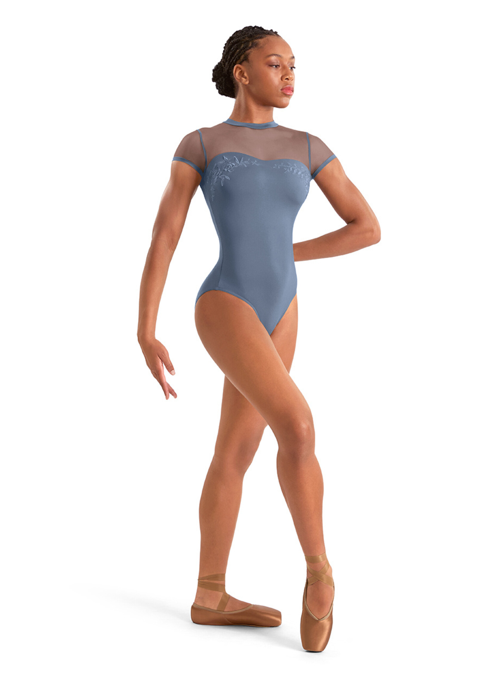 BLOCH MOCK NECK EMB CAP SLEEVE LEOTARD