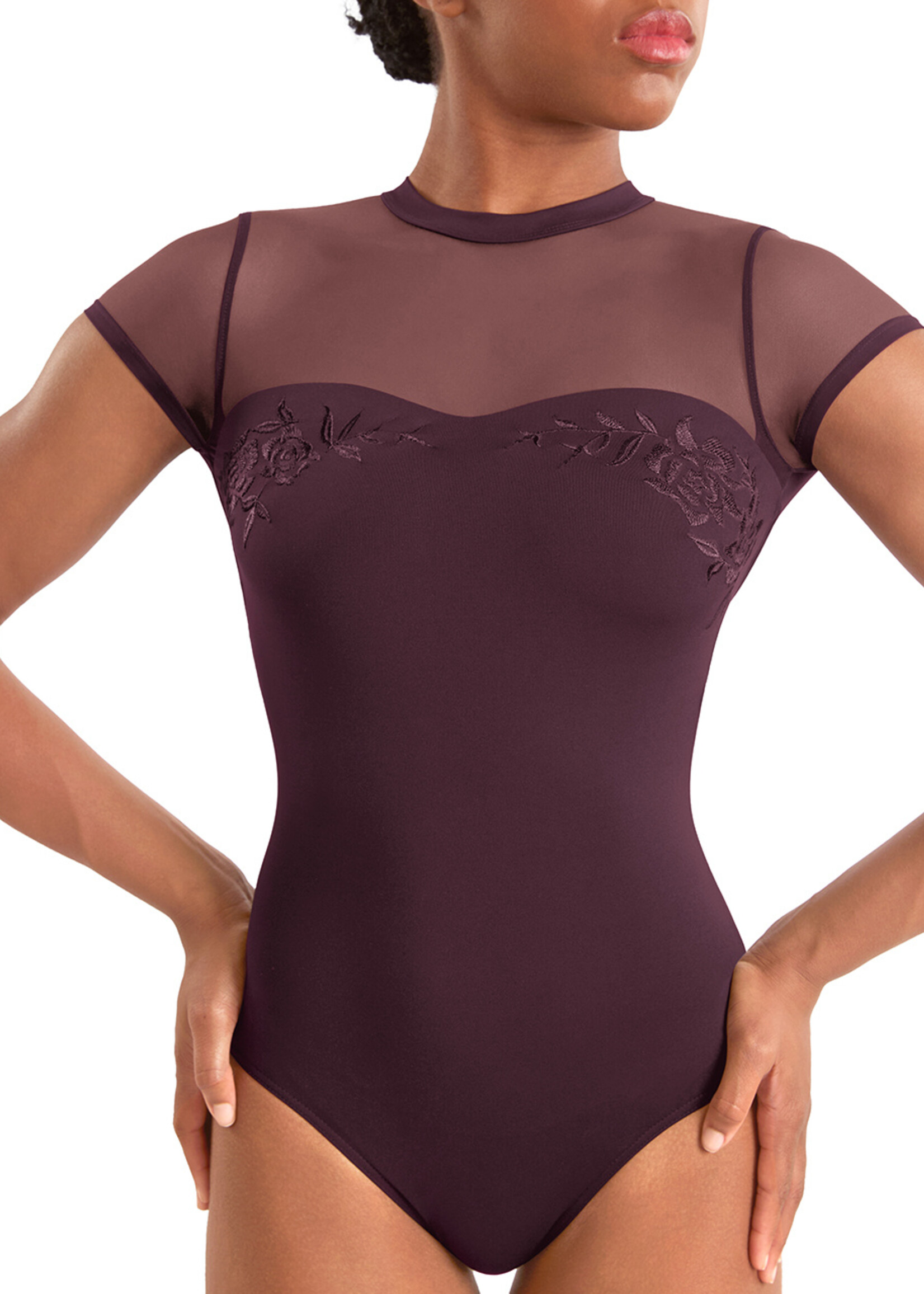 BLOCH MOCK NECK EMB CAP SLEEVE LEOTARD