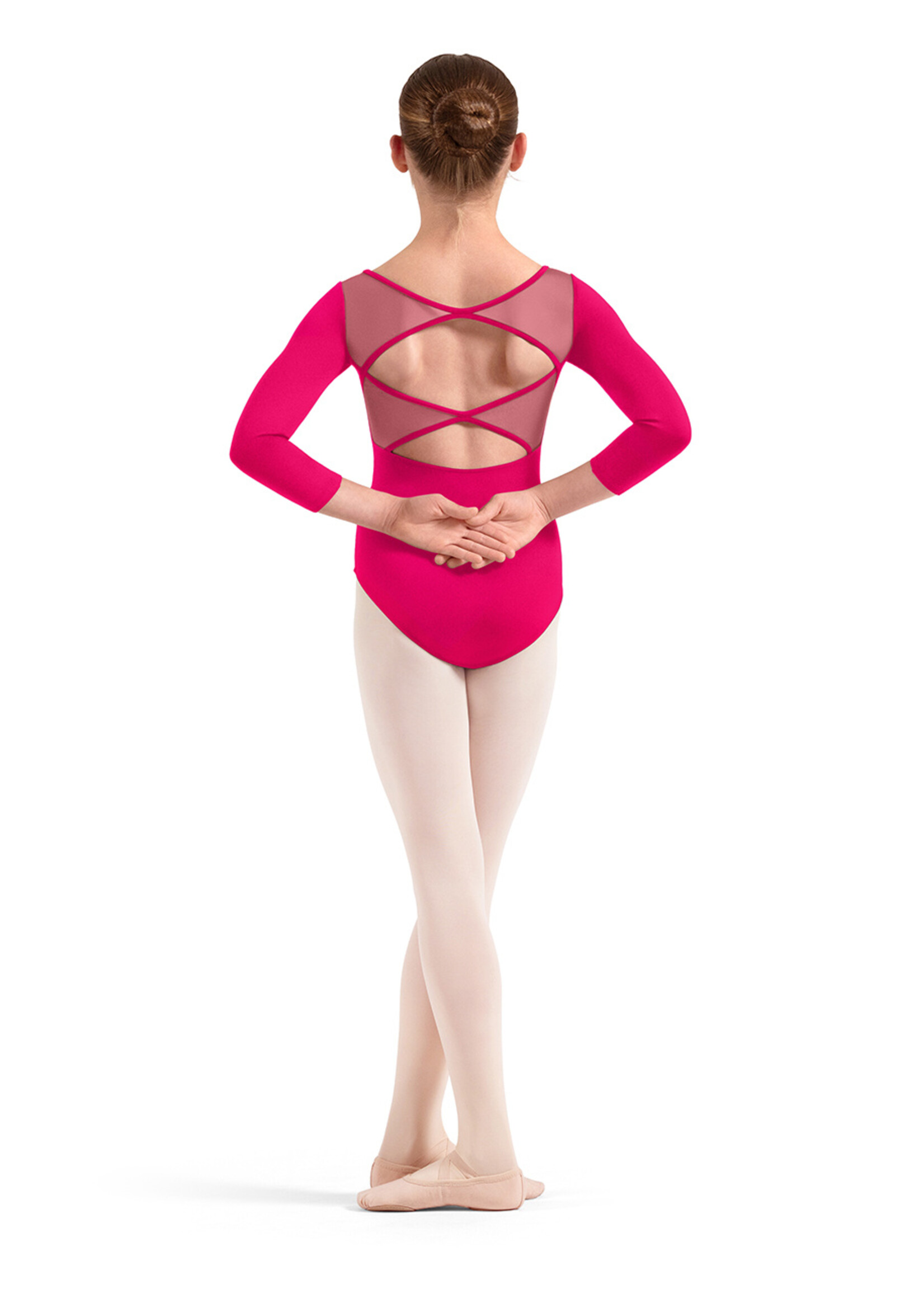 BLOCH FLORAL EMB BACK MESH 3/4 SLEEVE LEOTARD