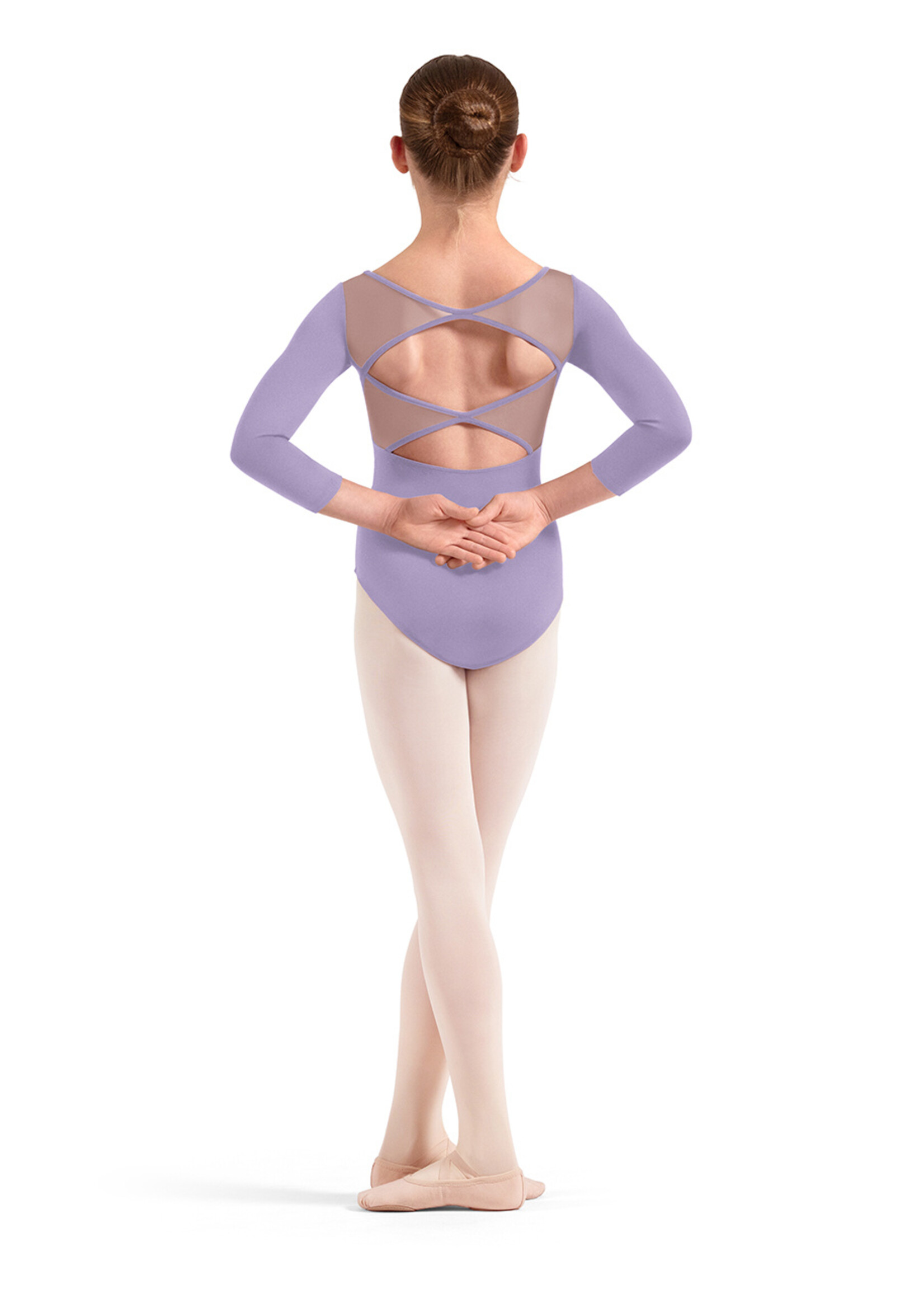 BLOCH FLORAL EMB BACK MESH 3/4 SLEEVE LEOTARD