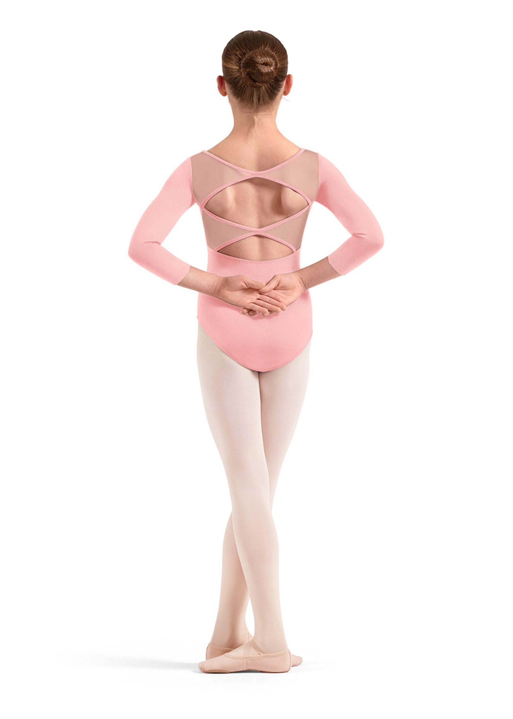BLOCH FLORAL EMB BACK MESH 3/4 SLEEVE LEOTARD