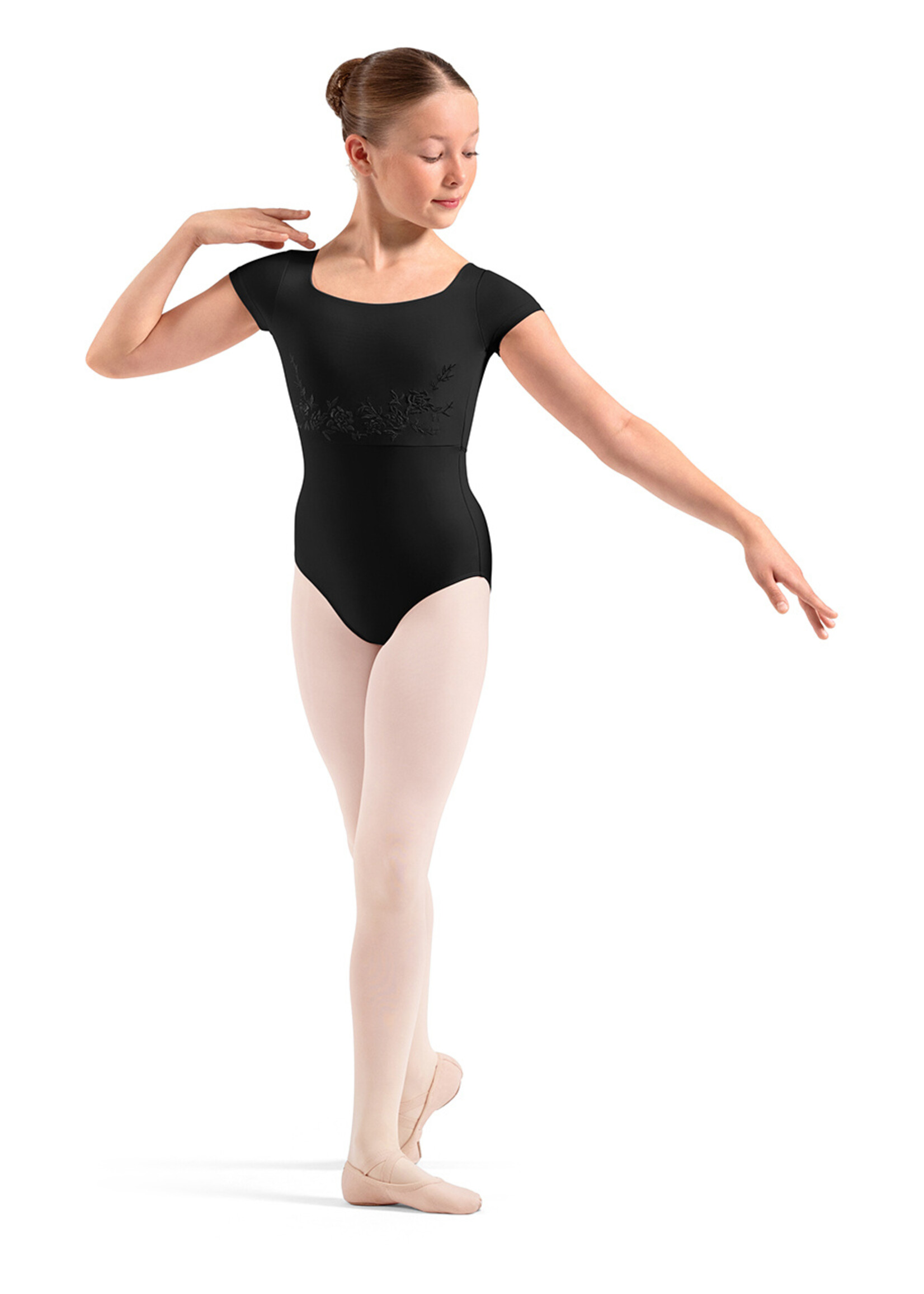 BLOCH FLORAL EMB CAP SLEEVE LEOTARD