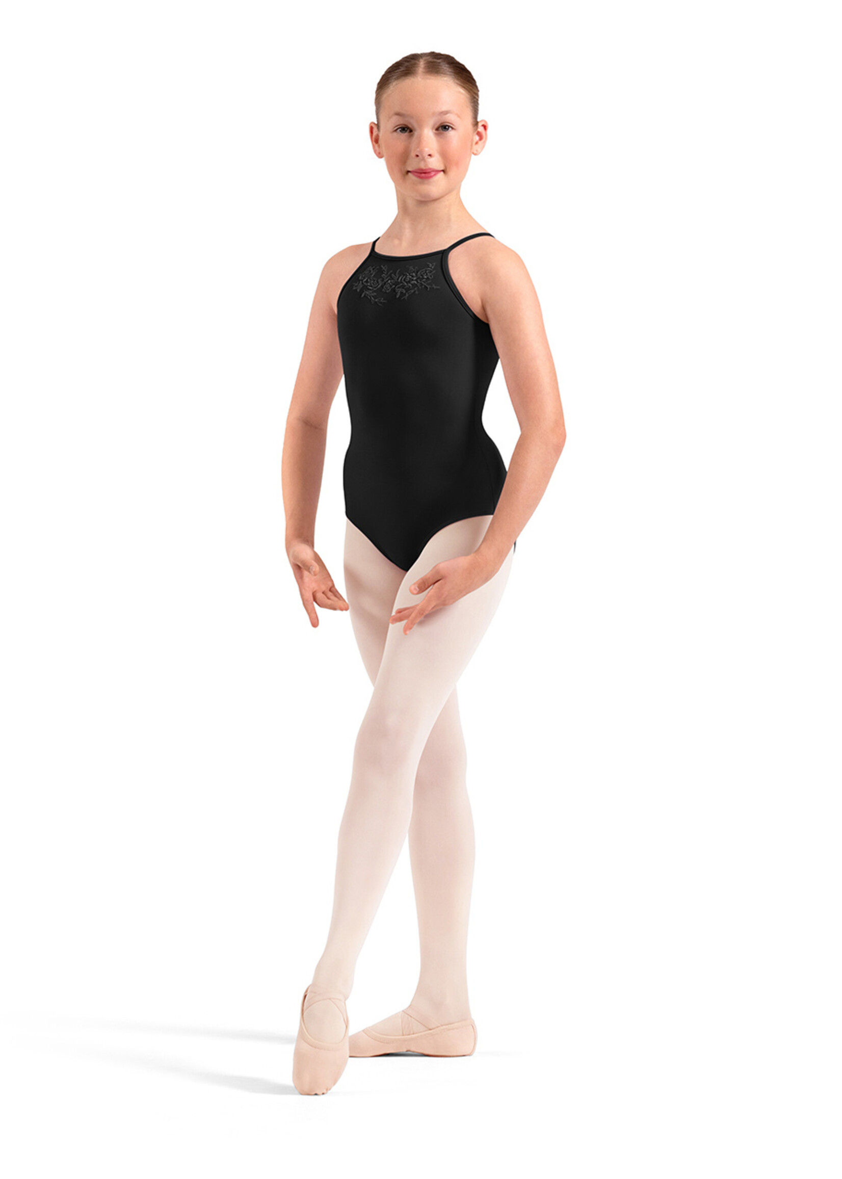 BLOCH TWEEN FLORAL EMB KEYHOLD HALTER LEOTARD