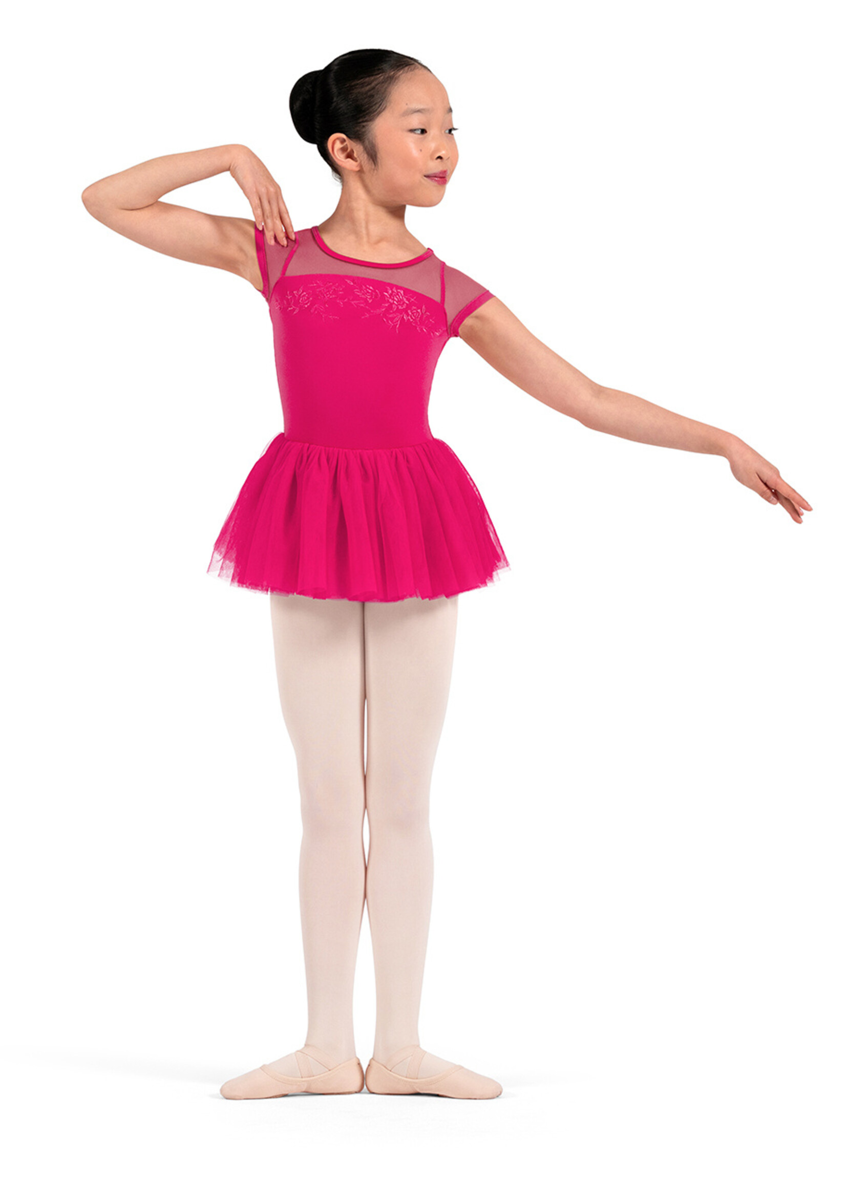 BLOCH FLORAL EMB CAP SLEEVE TUTU LEOTARD