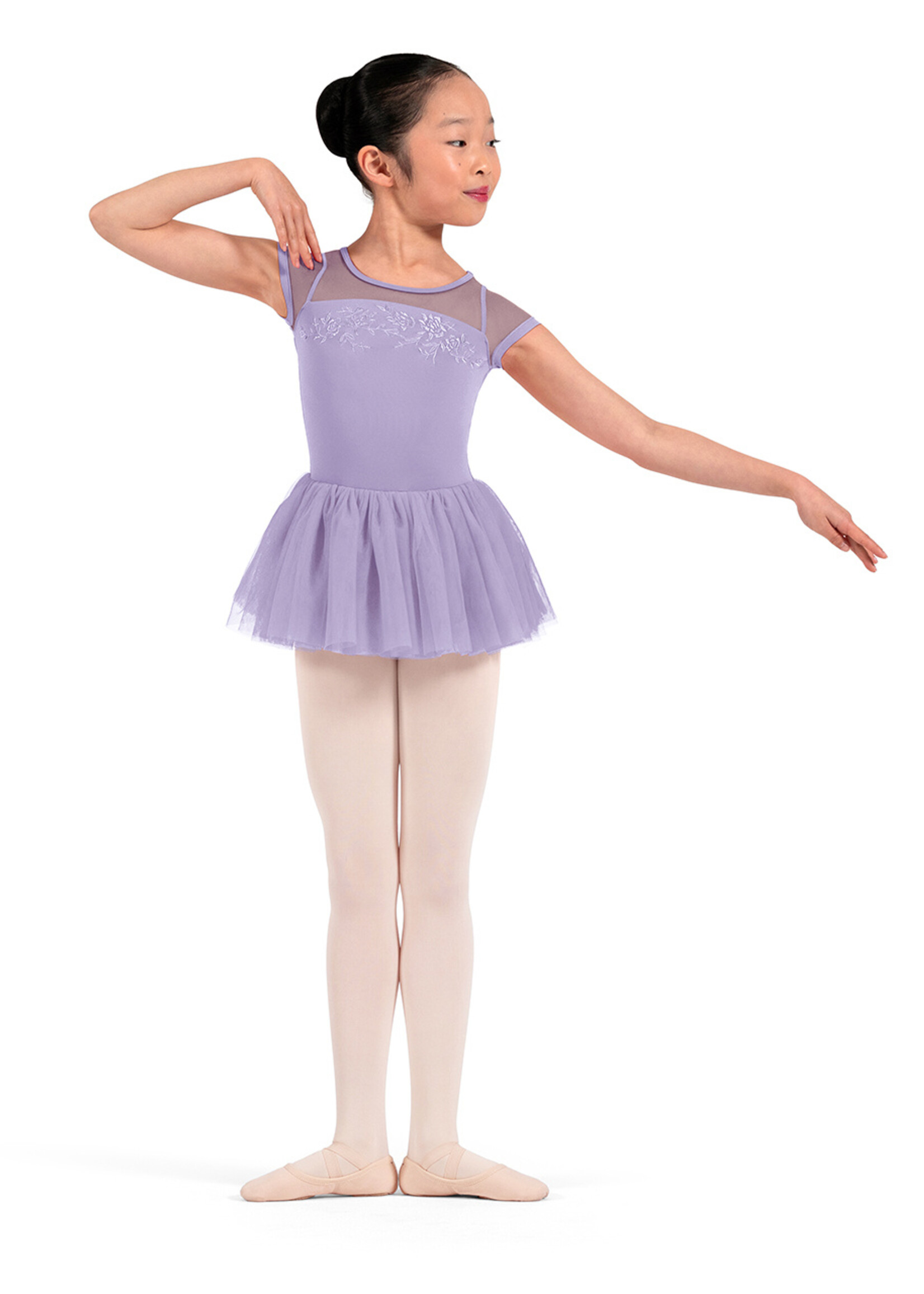 BLOCH FLORAL EMB CAP SLEEVE TUTU LEOTARD