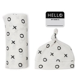 Lulujo Lulujo Hello World Swaddle Blanket & Knotted Hat Set - XO