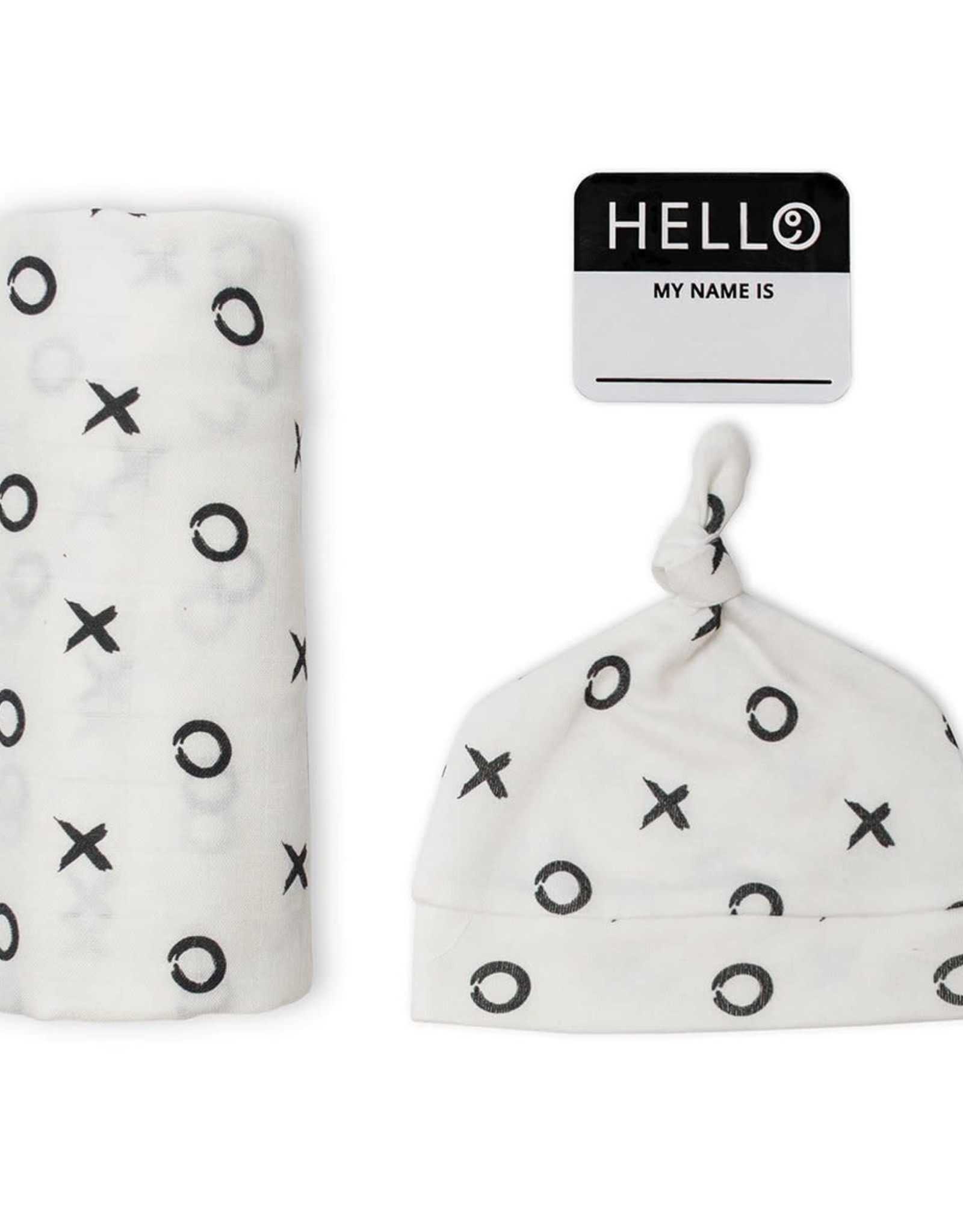 Lulujo Lulujo Hello World Swaddle Blanket & Knotted Hat Set - XO