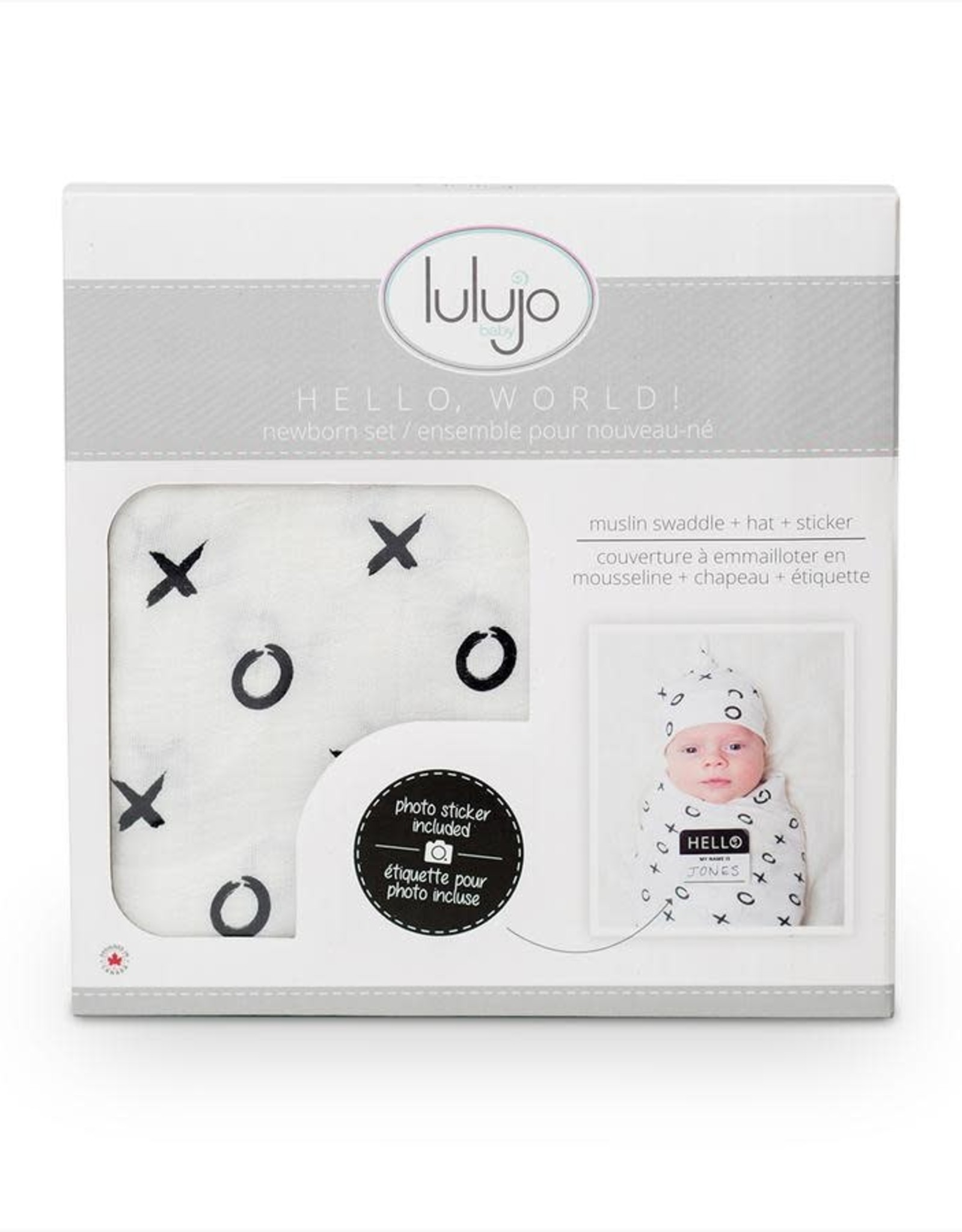 Lulujo Lulujo Hello World Swaddle Blanket & Knotted Hat Set - XO