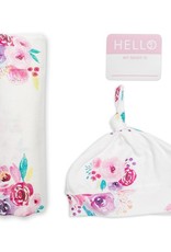 Lulujo Lulujo Hello World Swaddle Blanket & Knotted Hat Set - Posies
