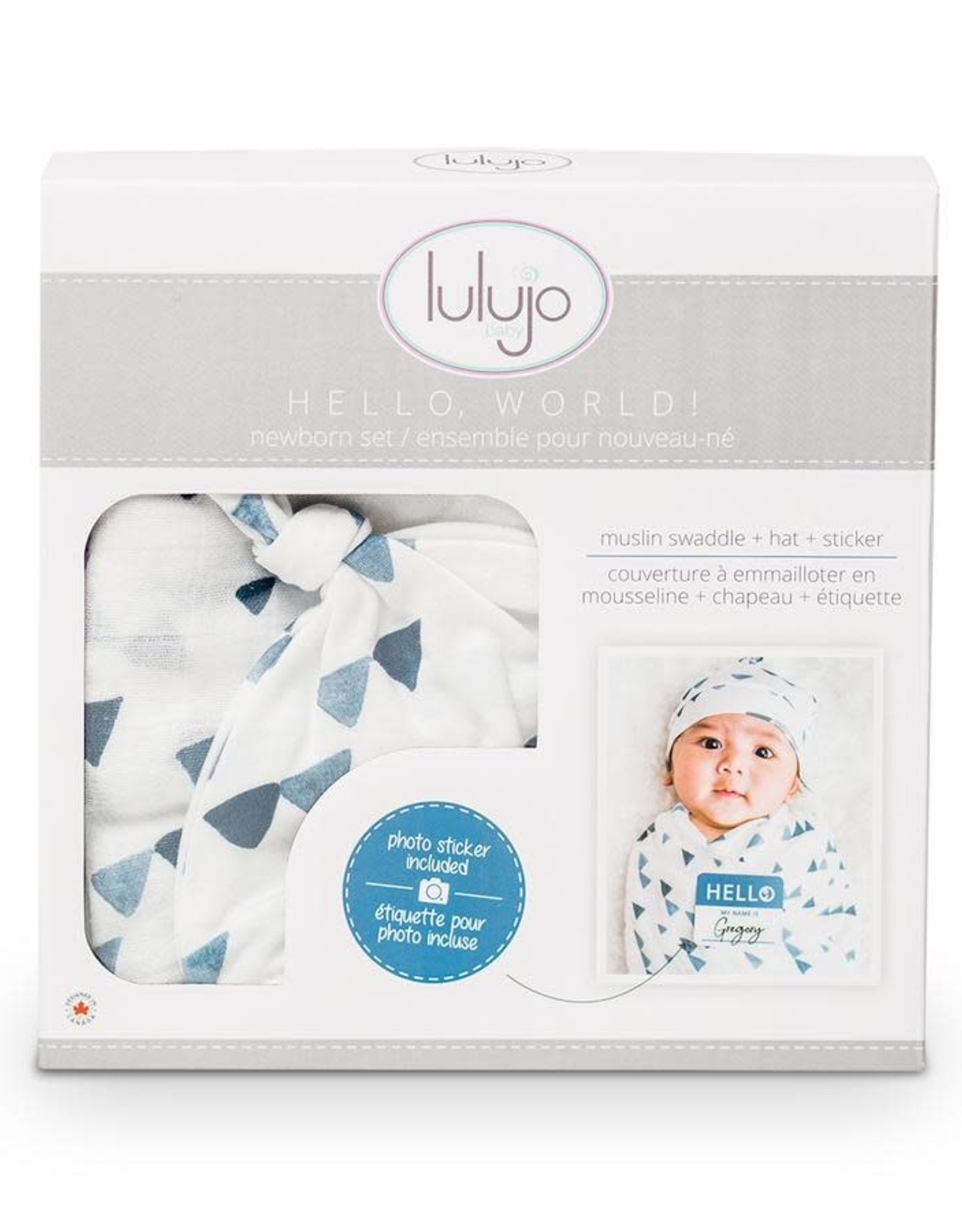 Lulujo Lulujo Hello World Swaddle Blanket & Knotted Hat Set - Navy Triangles