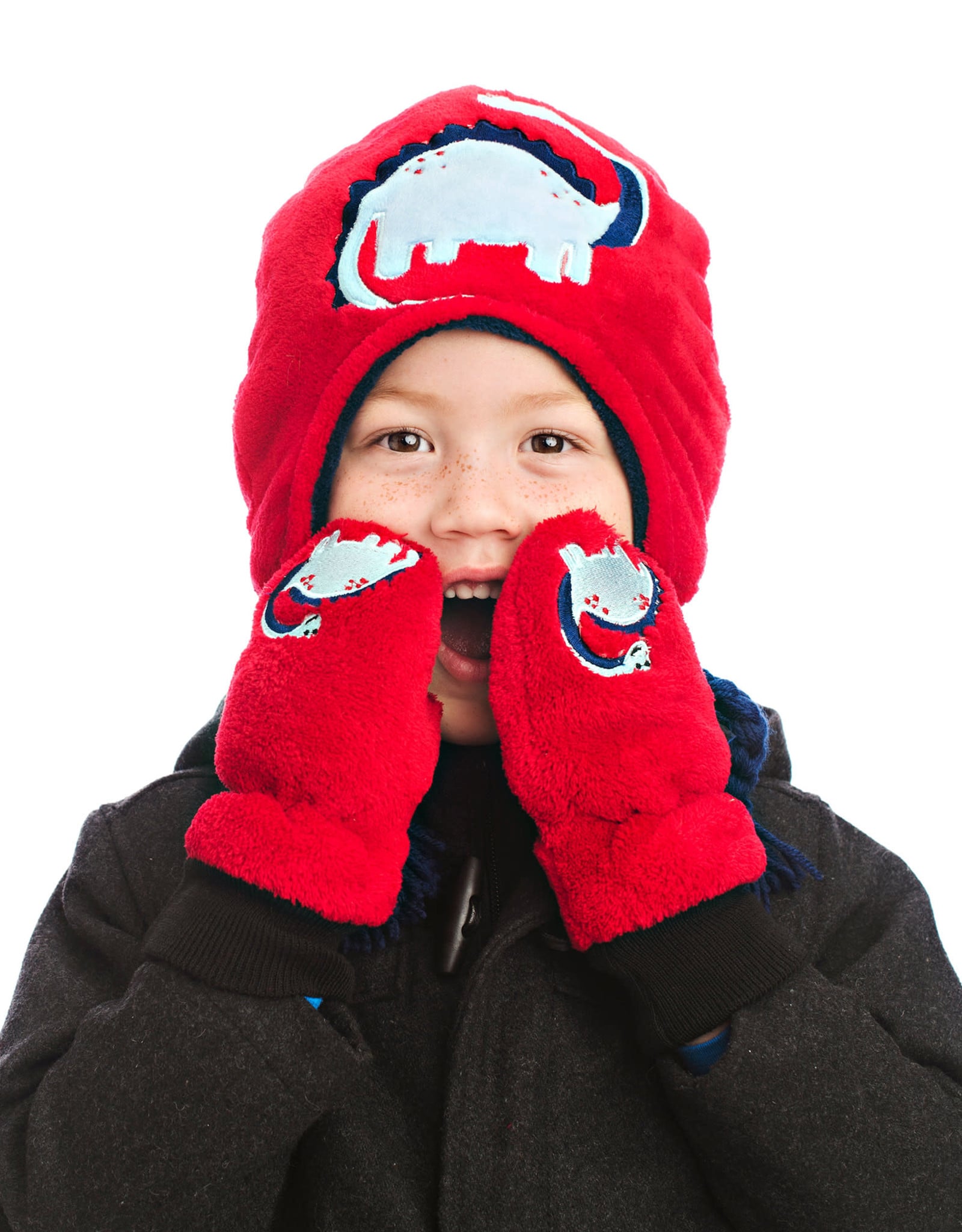 FlapJackKids FlapJackKids Fleece Mitts - Red Dinosaur