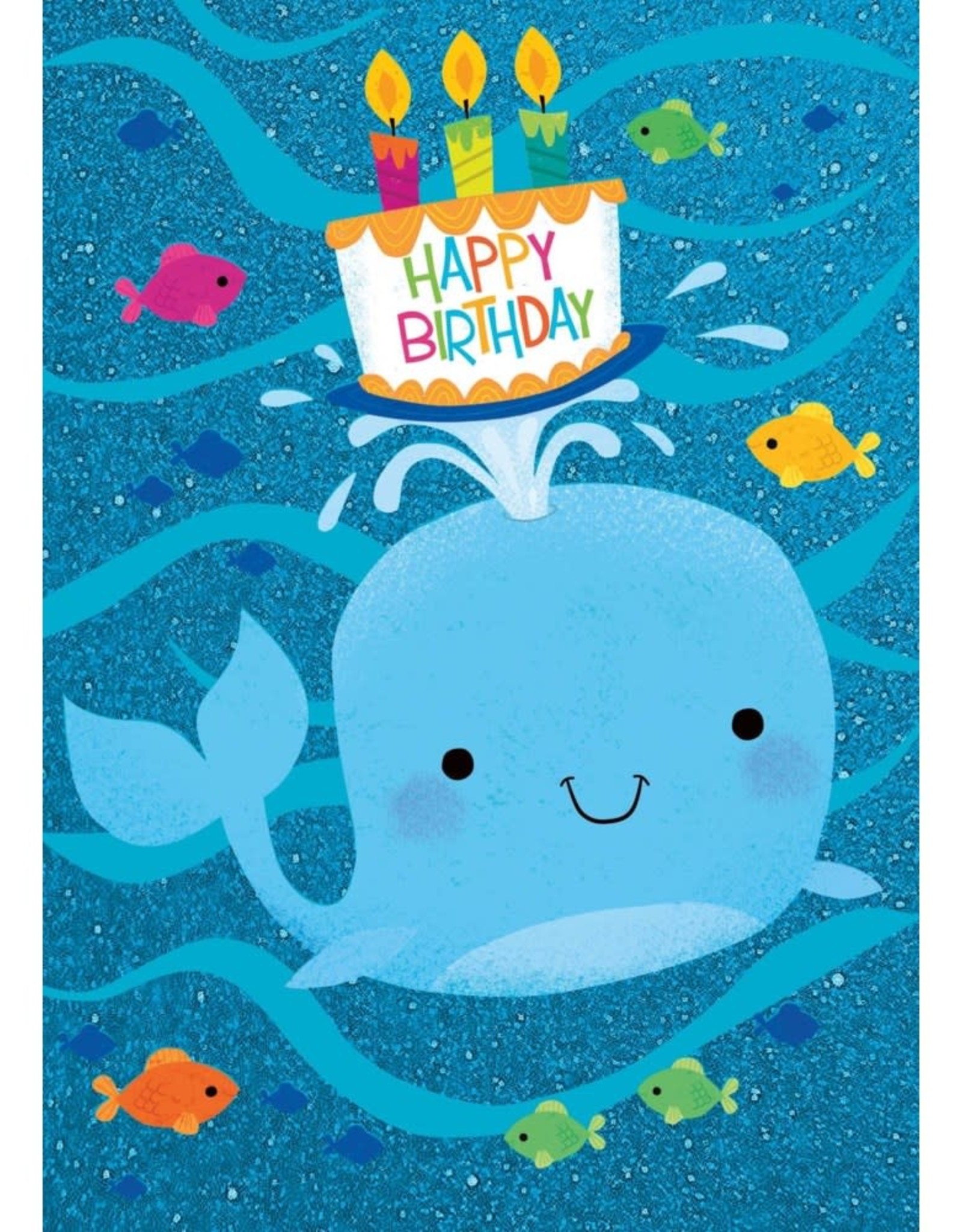 Peaceable Kingdom Whale With Cake Glitter Birthday Card