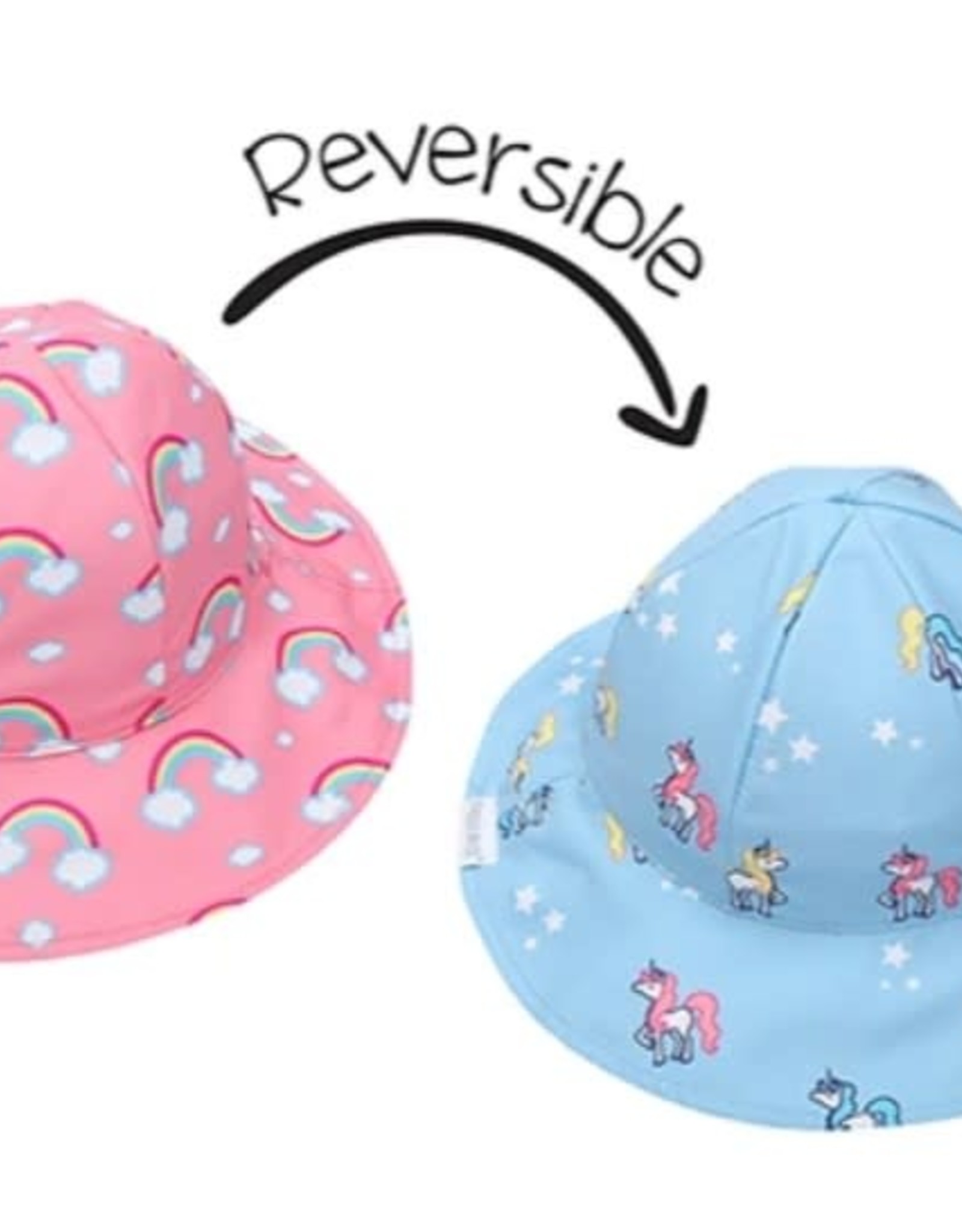 FlapJackKids Kids Reversible Sun Hat - Rainbow/Unicorn - Small (6mths - 2 yrs)