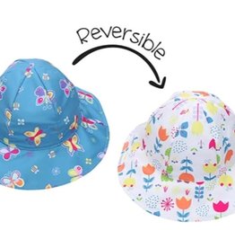 FlapJackKids Kids Reversible Sun Hat - Butterfly/Floral - Small (Age 6 months - 2 years)