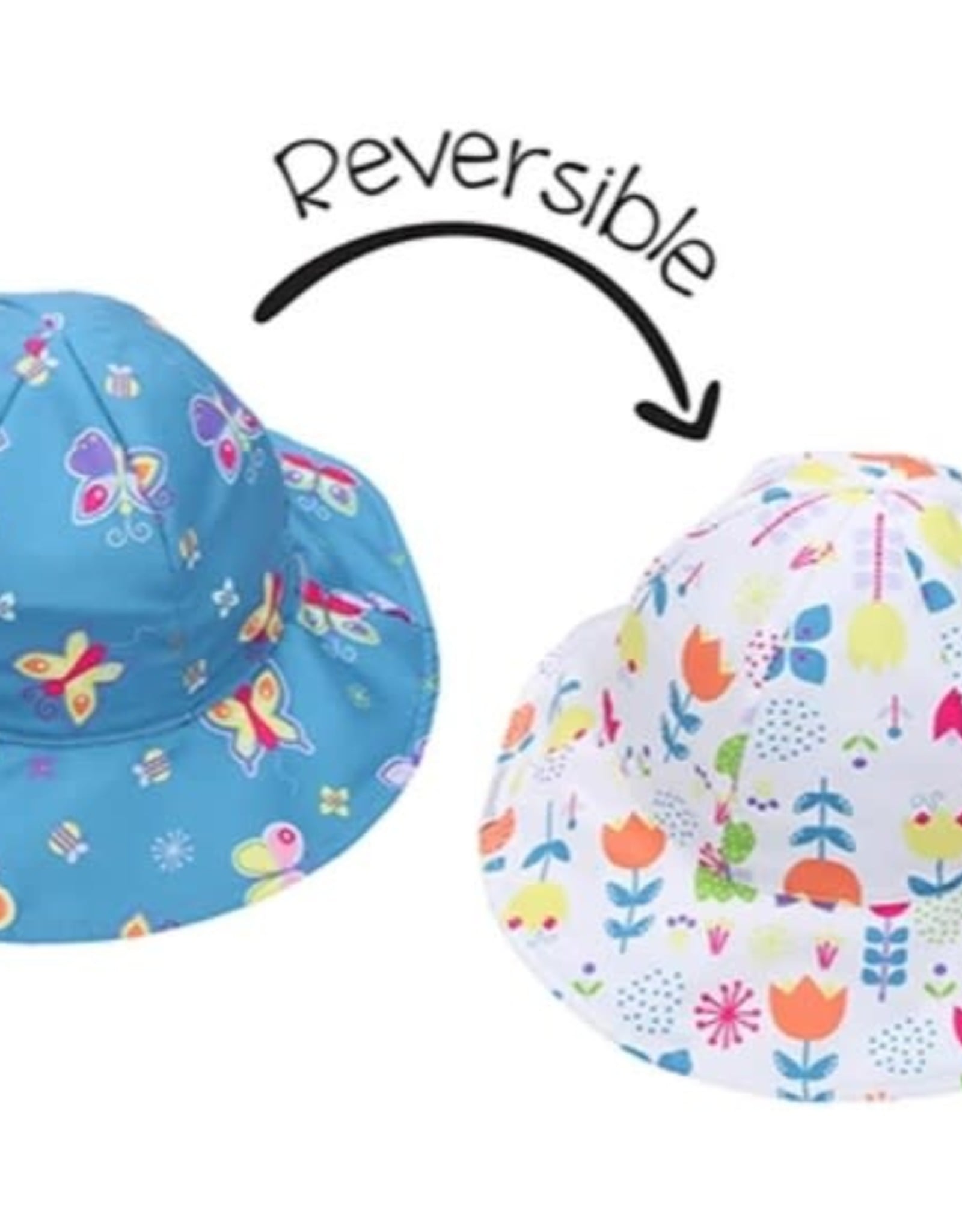 FlapJackKids Kids Reversible Sun Hat - Butterfly/Floral - Medium (Age 2 - 4 years)