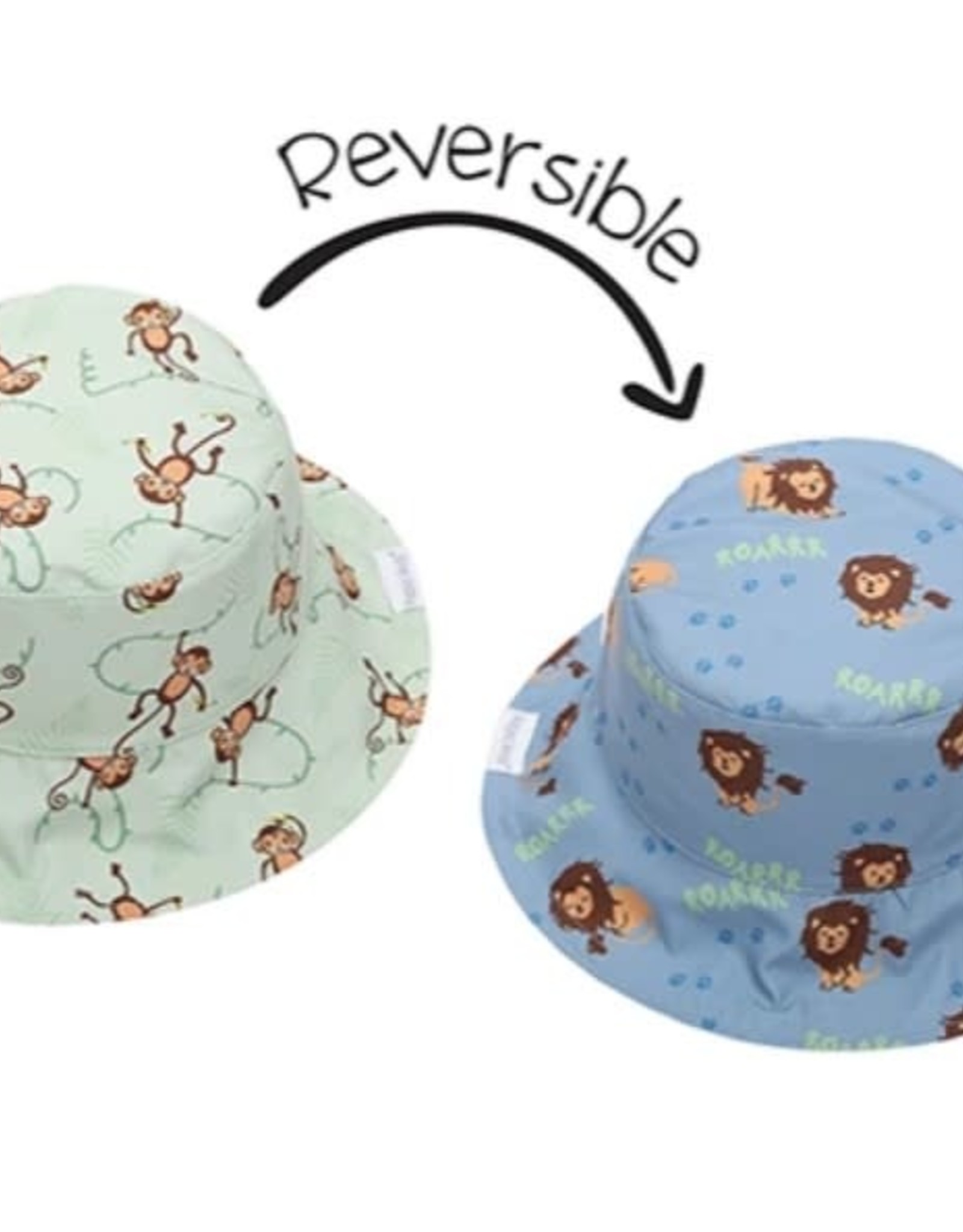 FlapJackKids Kids Reversible Sun Hat - Lion/Monkey - Medium (Age 2 - 4 years)