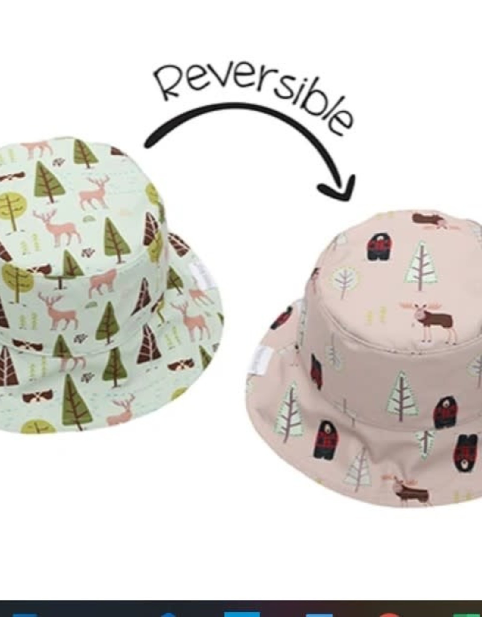 FlapJackKids Kids Reversible Sun Hat - Moose/Cottage - Medium (age 2-4 years)
