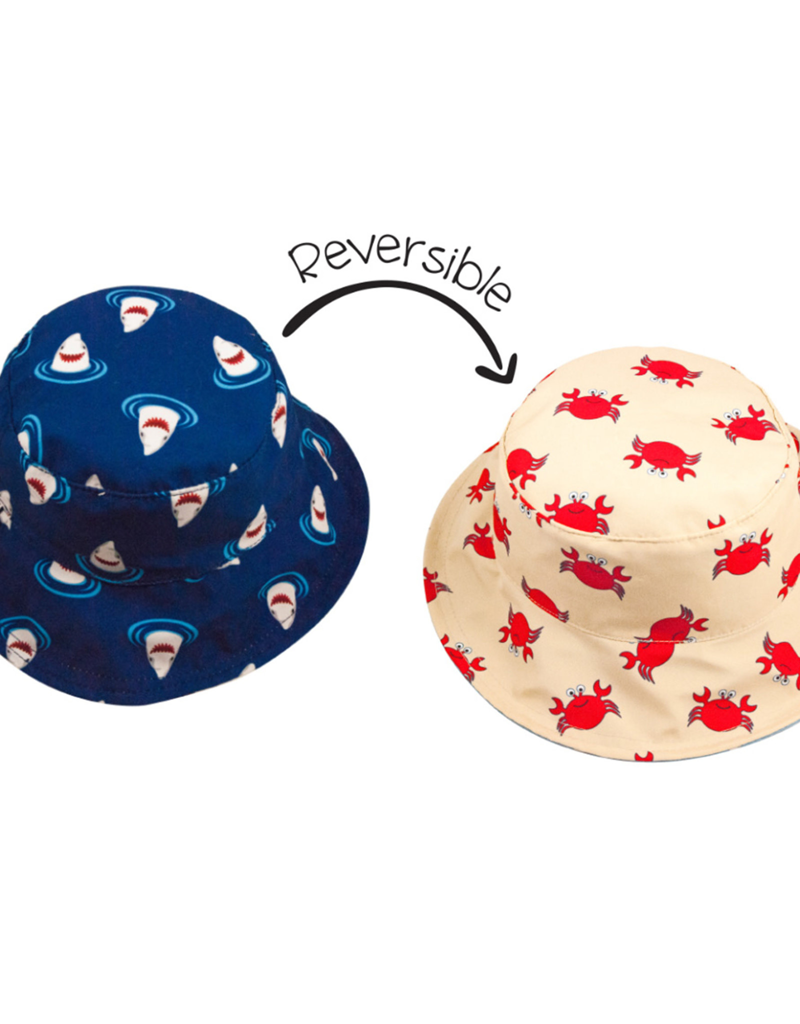 FlapJackKids Kids Reversible Sun Hat - Crab / Shark - Small
