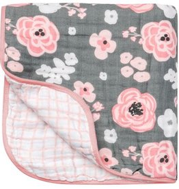 Stephen Joseph Muslin Stroller Blanket Charcoal Flower
