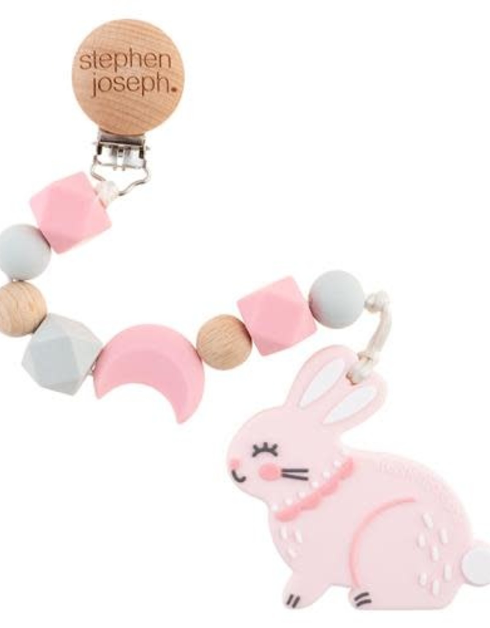 Stephen Joseph Silicone Teether With Pacifier Clip - Bunny