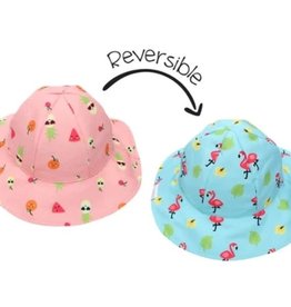 FlapJackKids Kids Reversible Sun Hat - Flamingo-Fruit Small (6 mths -2yrs)